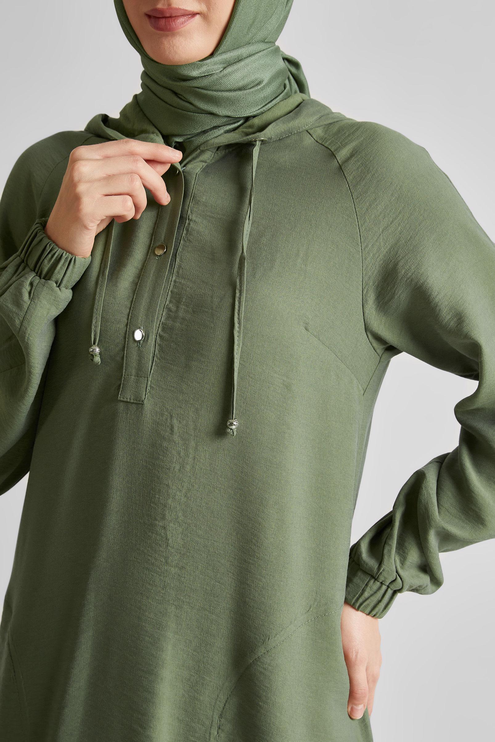 Tesettür giyim HAKİ KAPÜŞONLU PANTOLONLU TAKIM 45608