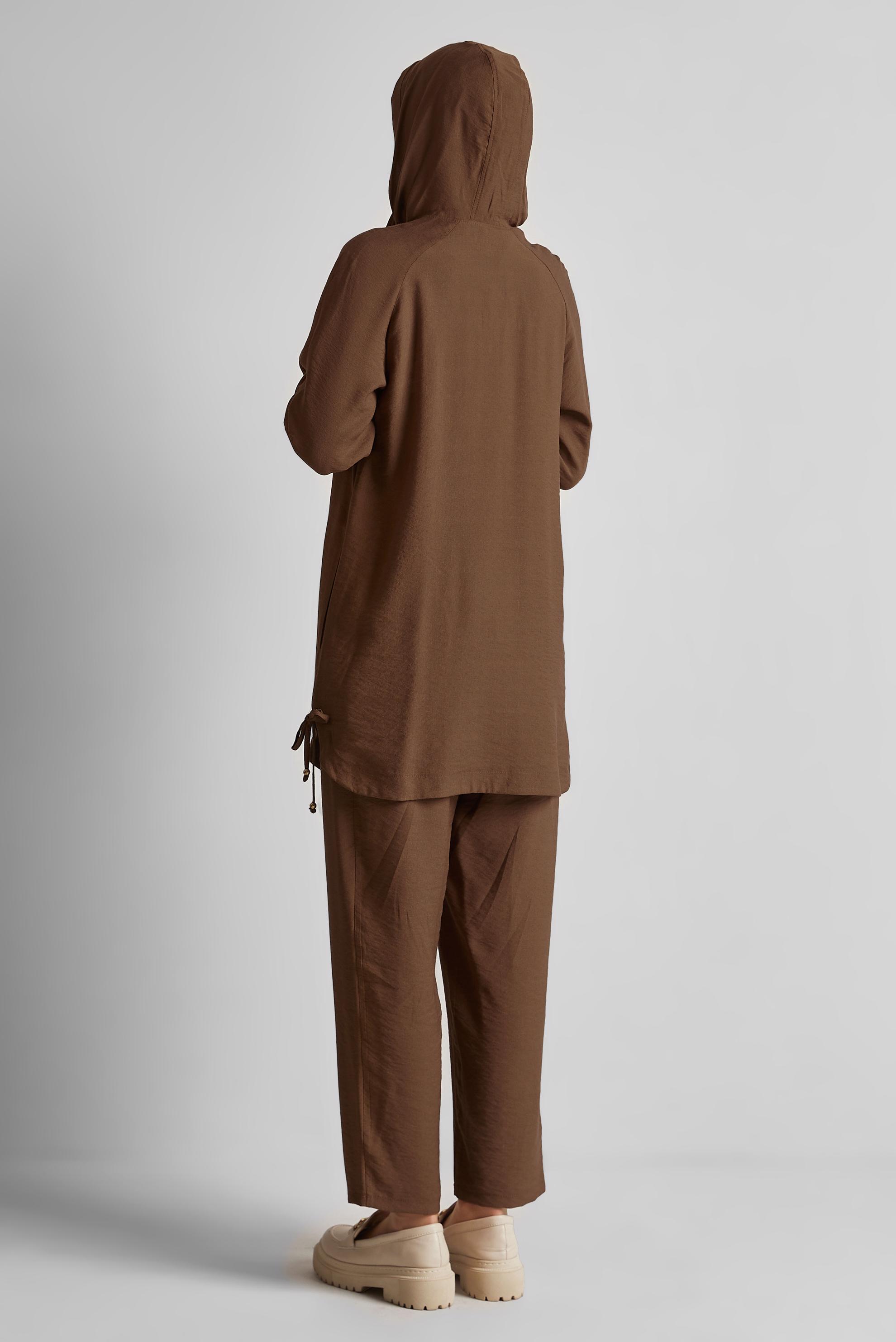 Tesettür giyim KAHVE KAPÜŞONLU PANTOLONLU TAKIM 45608