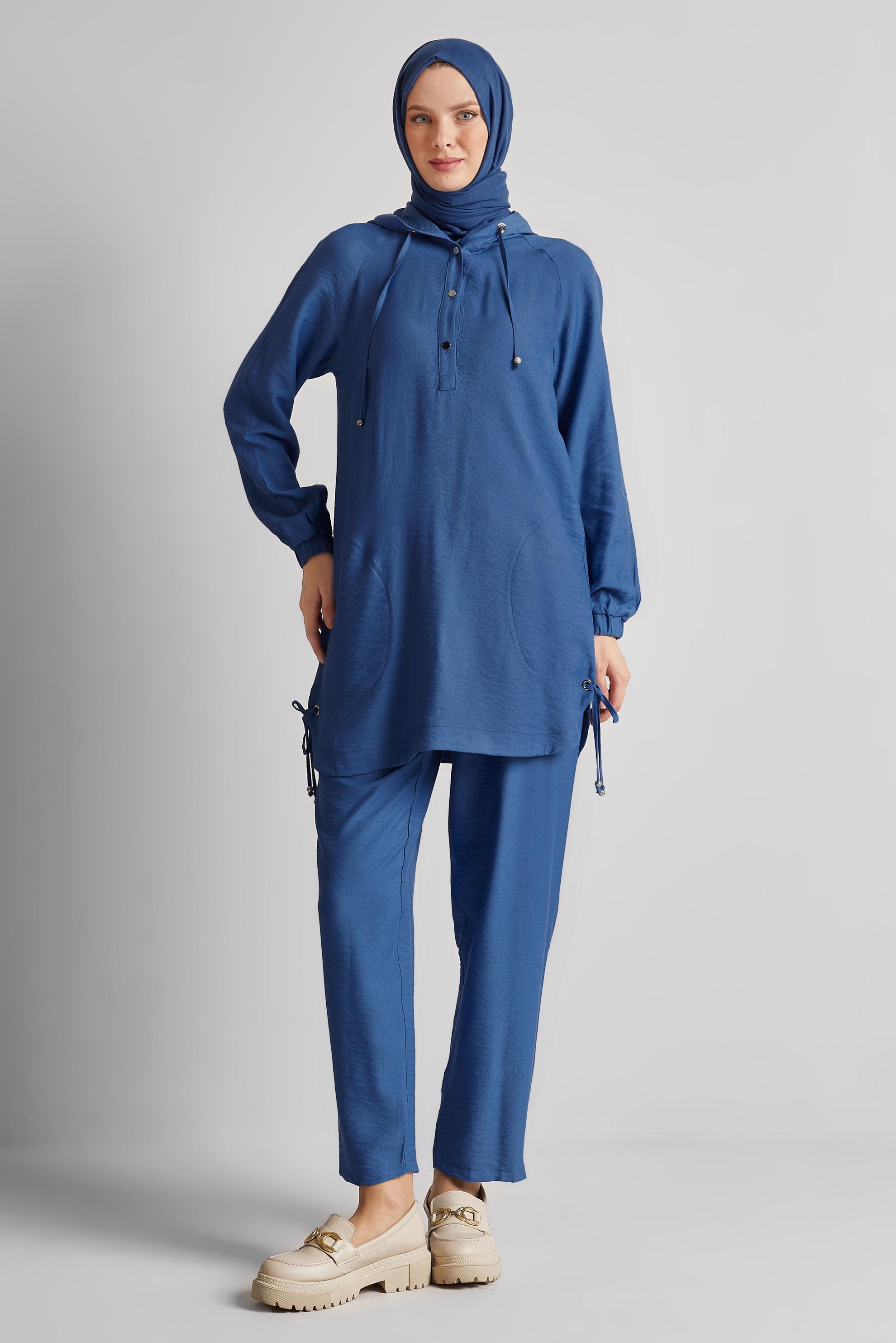 Tesettür giyim LACİVERT KAPÜŞONLU PANTOLONLU TAKIM 45608