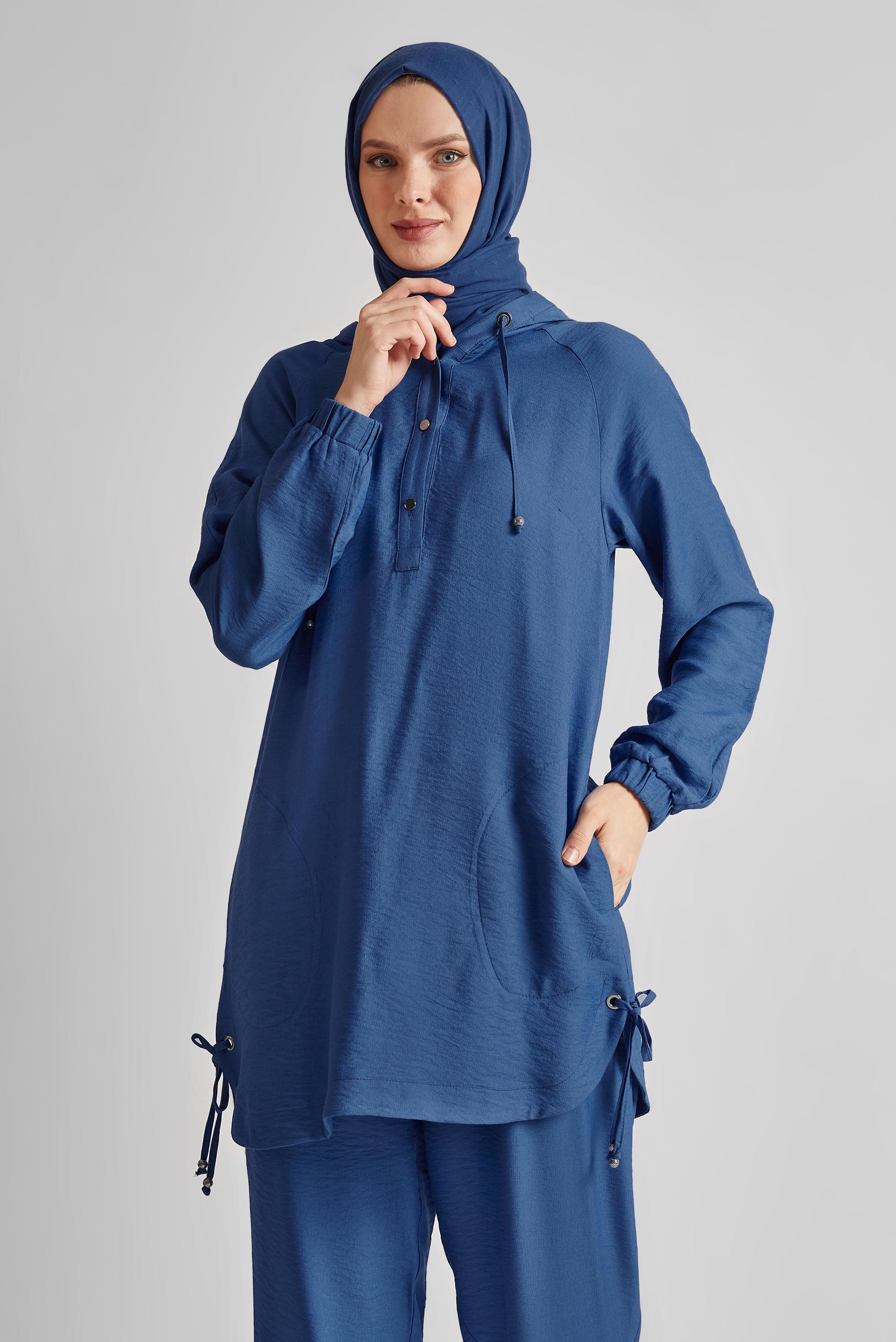 Tesettür giyim LACİVERT KAPÜŞONLU PANTOLONLU TAKIM 45608