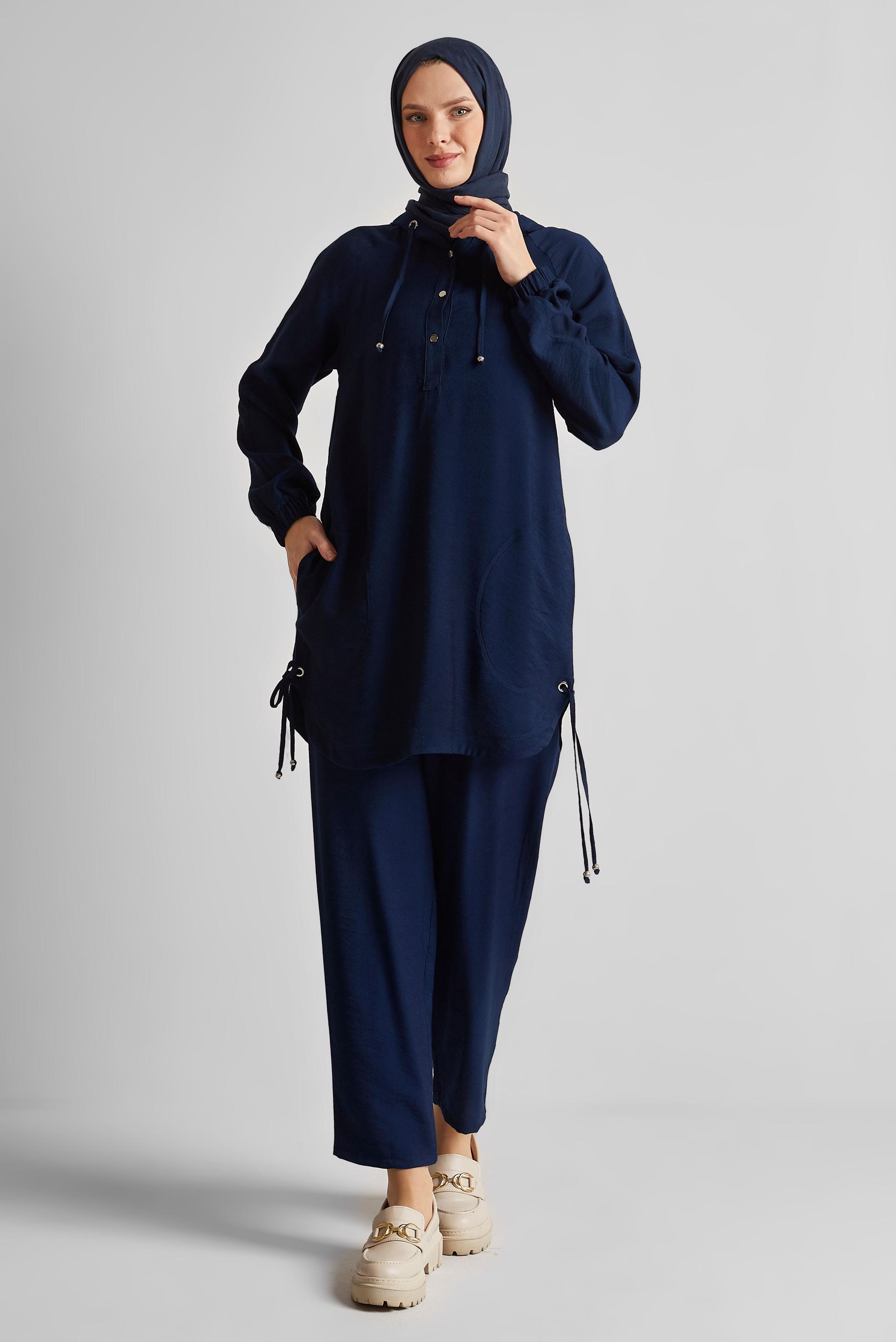 Tesettür giyim LACİVERT KAPÜŞONLU PANTOLONLU TAKIM 45608