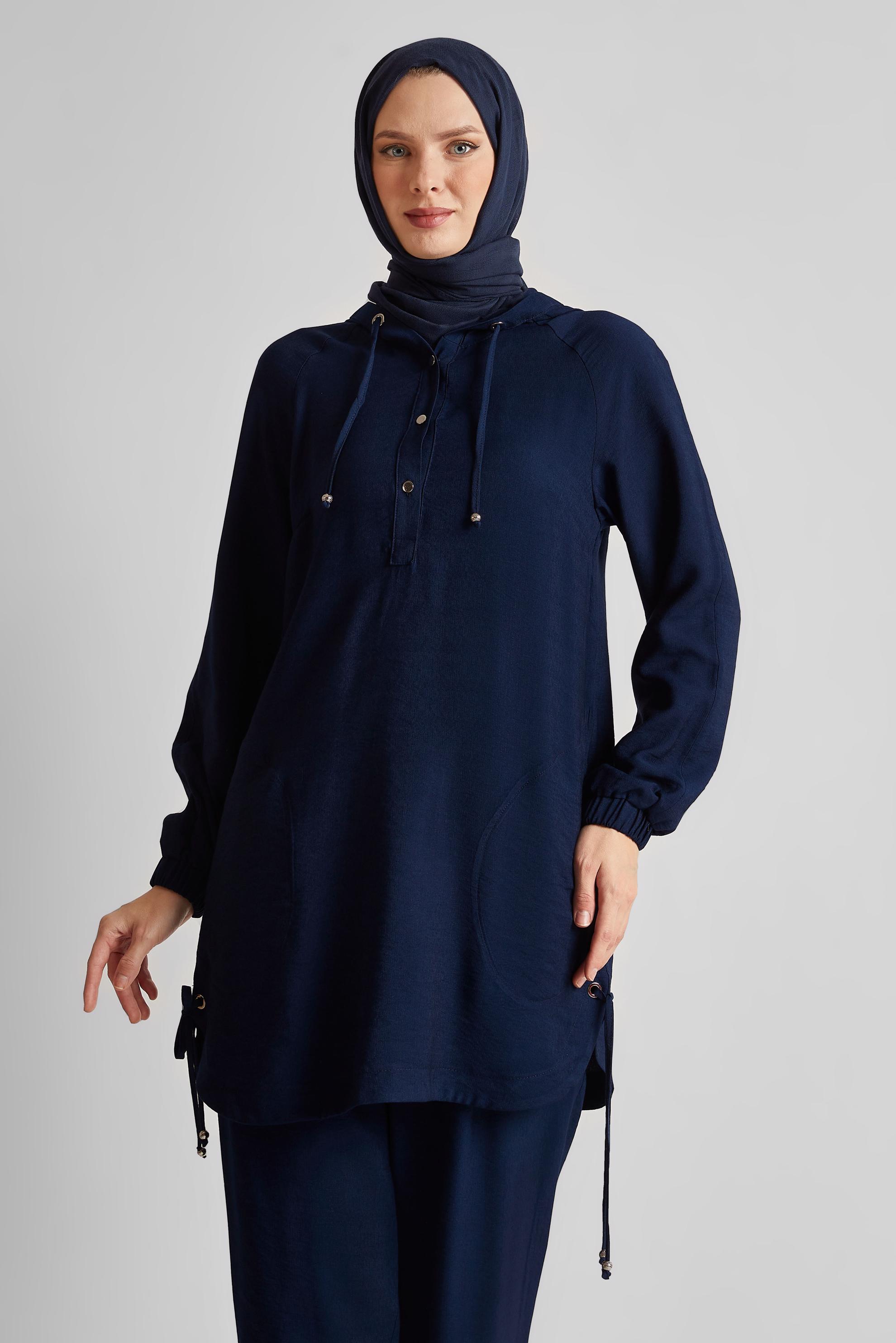 Tesettür giyim LACİVERT KAPÜŞONLU PANTOLONLU TAKIM 45608