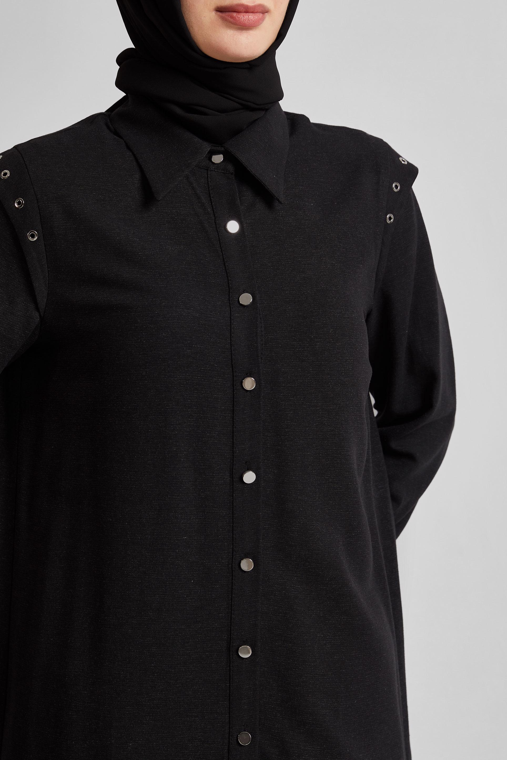 Tesettür giyim SİYAH PANTOLONLU VİSKON KETEN TAKIM 45612