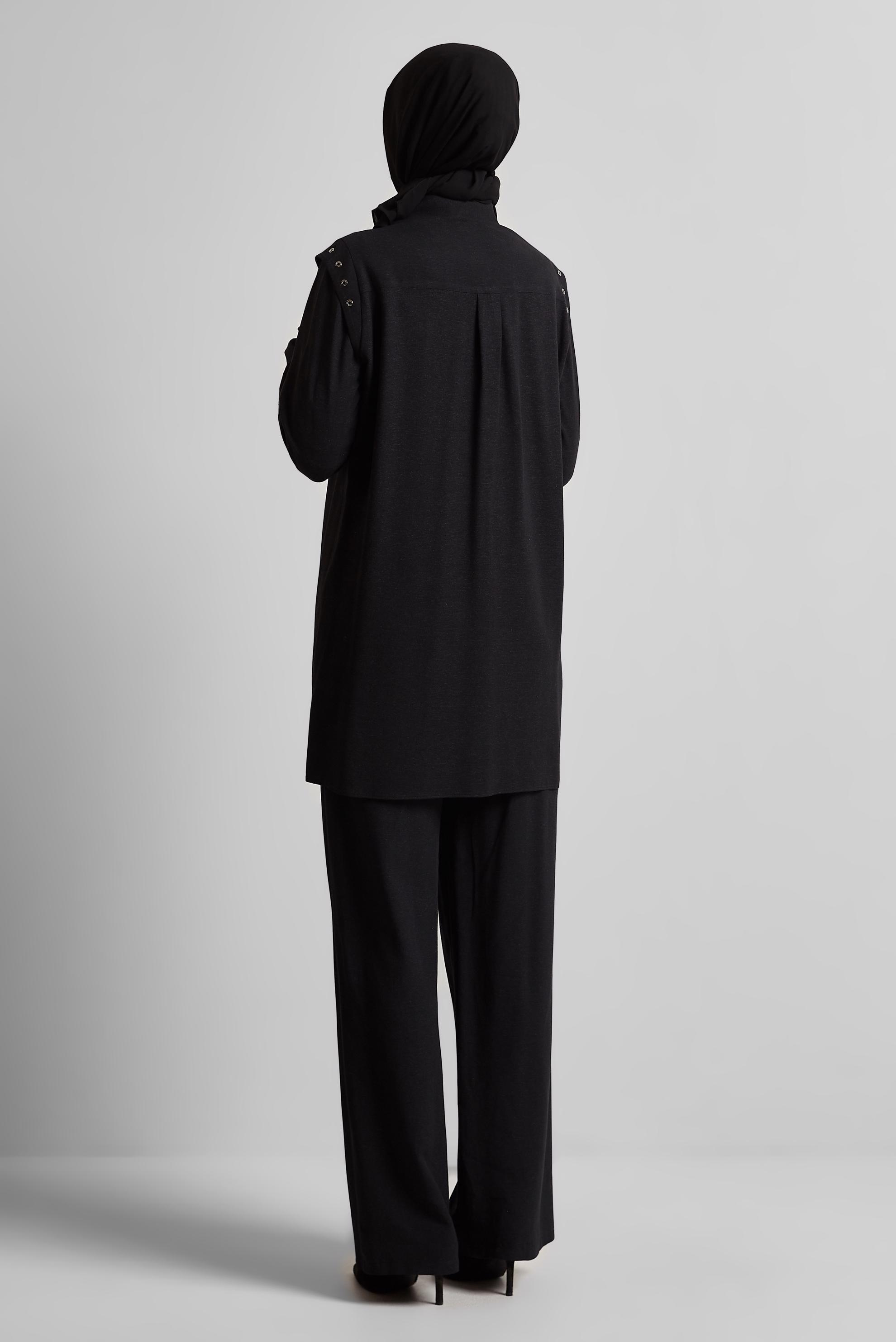Tesettür giyim SİYAH PANTOLONLU VİSKON KETEN TAKIM 45612