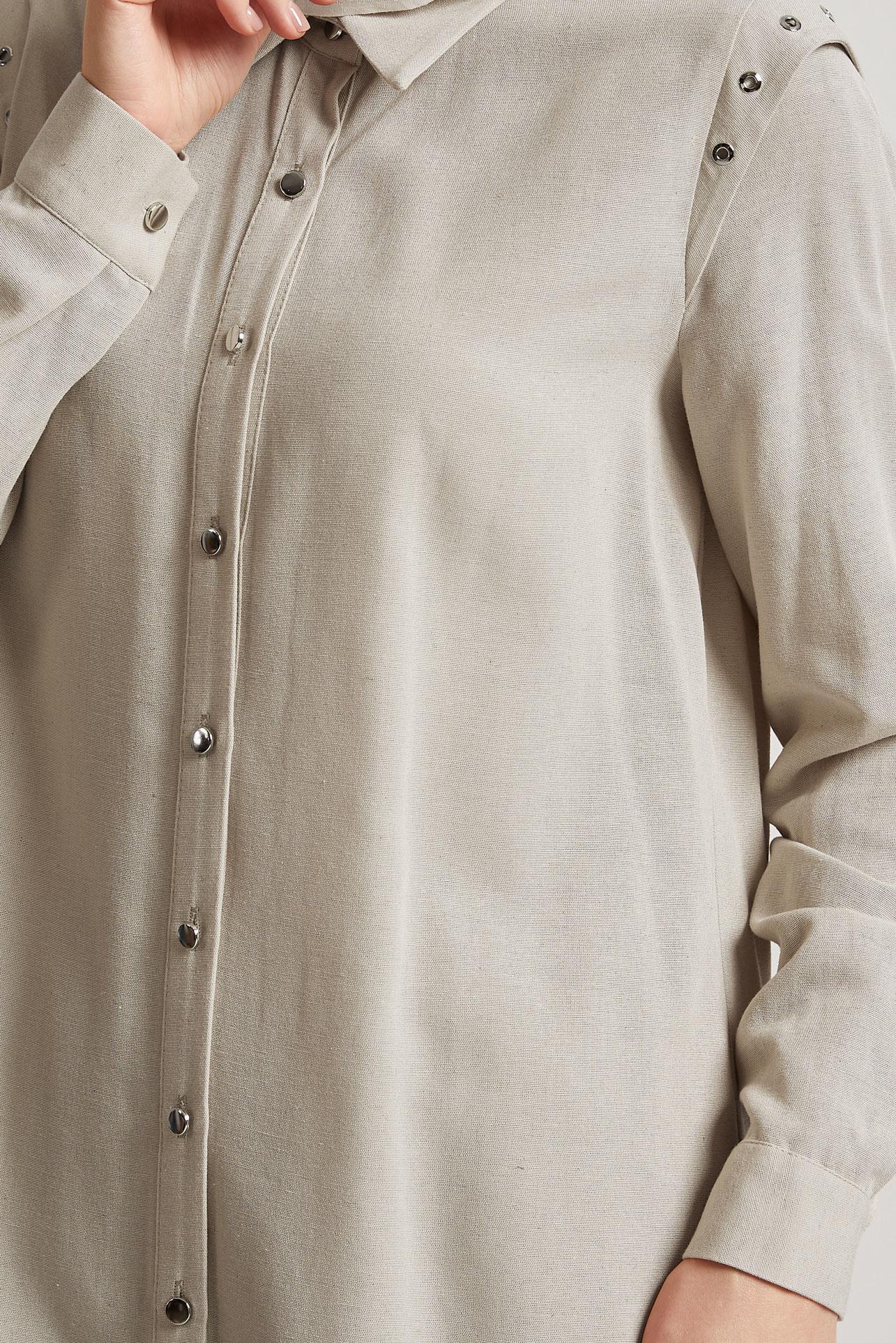 Tesettür giyim BEJ PANTOLONLU VİSKON KETEN TAKIM 45612