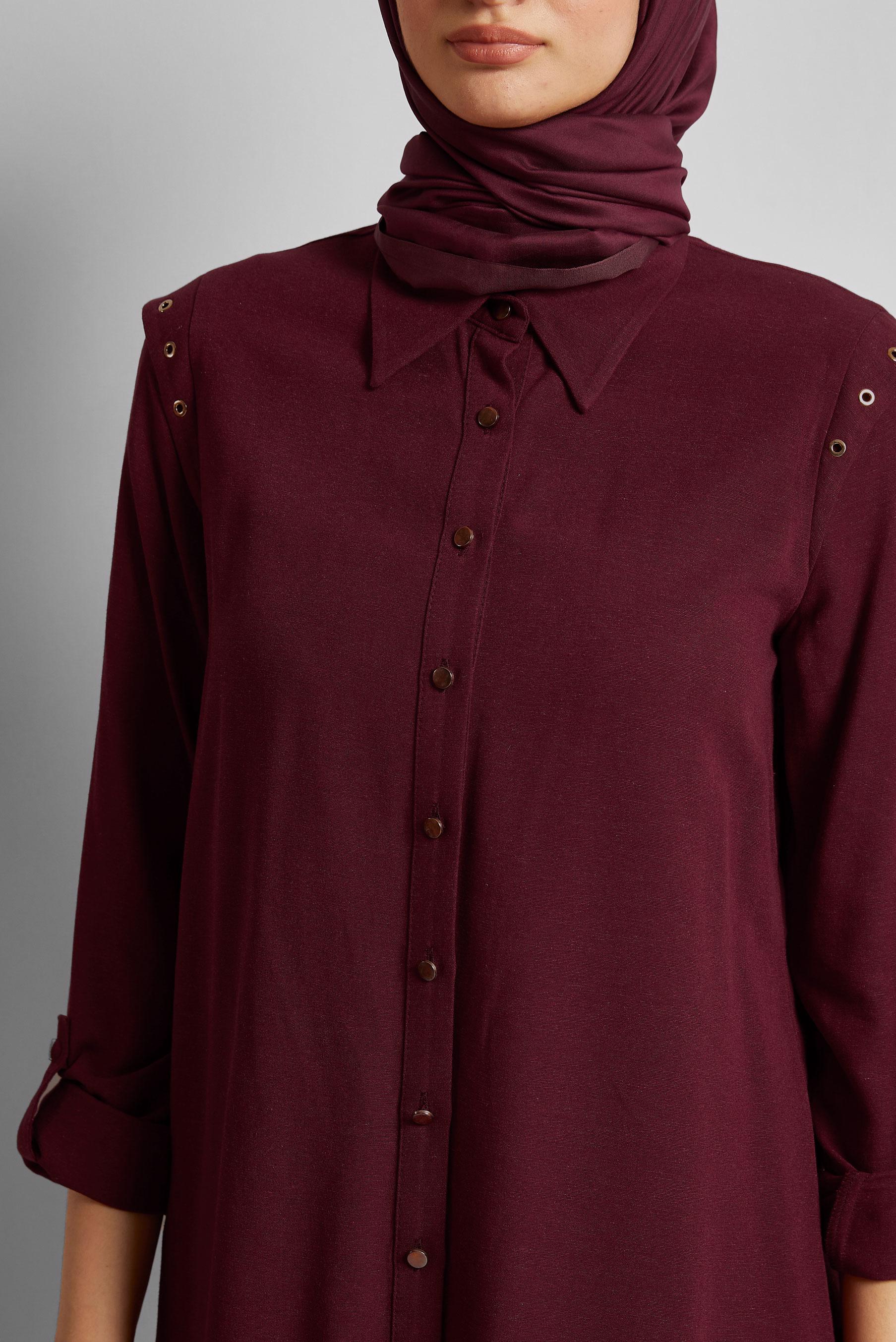 Tesettür giyim BORDO PANTOLONLU VİSKON KETEN TAKIM 45612