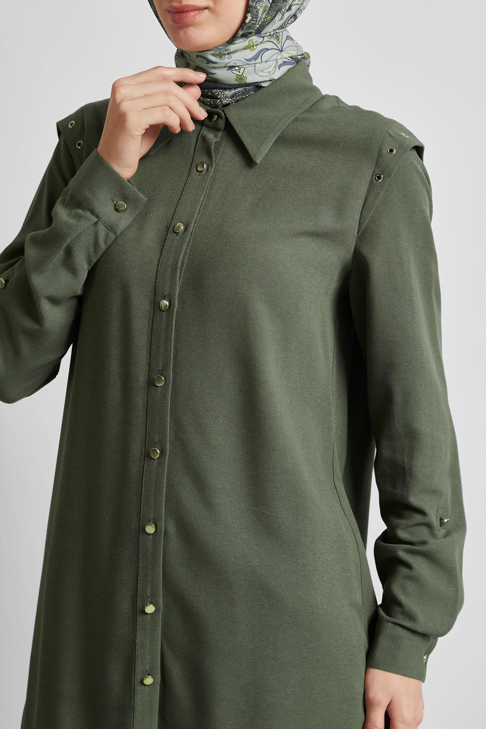 Tesettür giyim HAKİ PANTOLONLU VİSKON KETEN TAKIM 45612