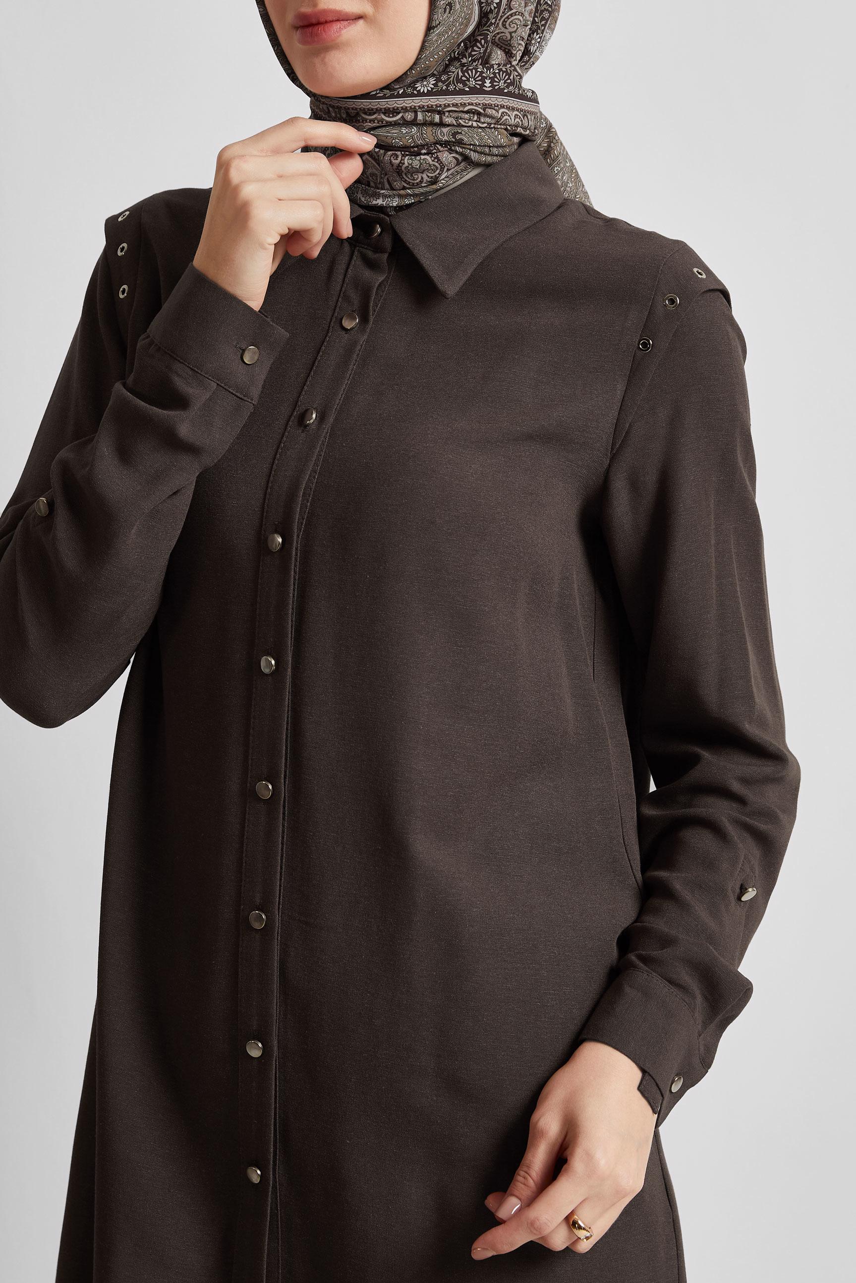 Tesettür giyim KAHVE PANTOLONLU VİSKON KETEN TAKIM 45612