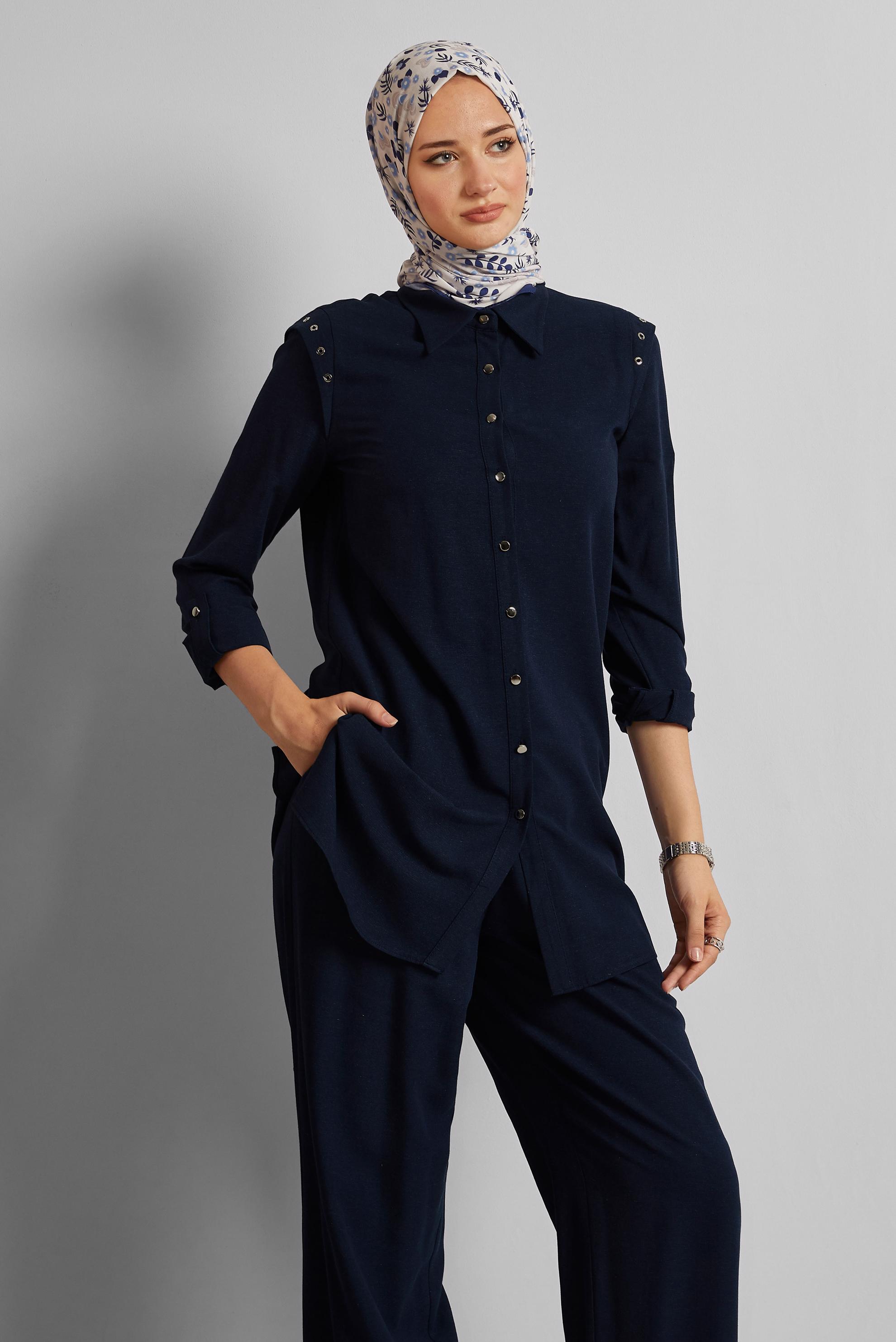 Vêtements hijab BLEU MARINE COSTUME PANTALON EN LIN VISCOSE 45612