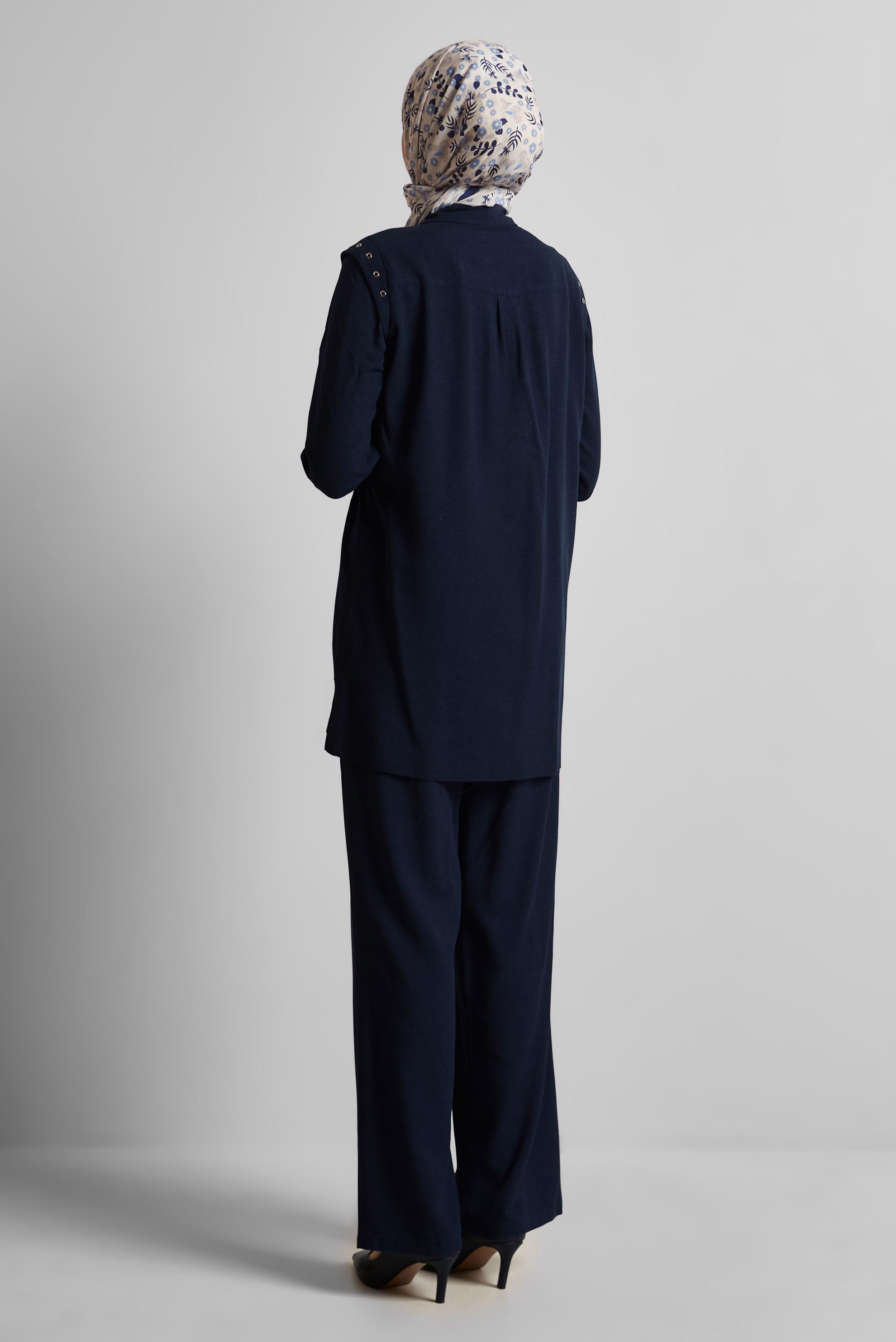 Vêtements hijab BLEU MARINE COSTUME PANTALON EN LIN VISCOSE 45612