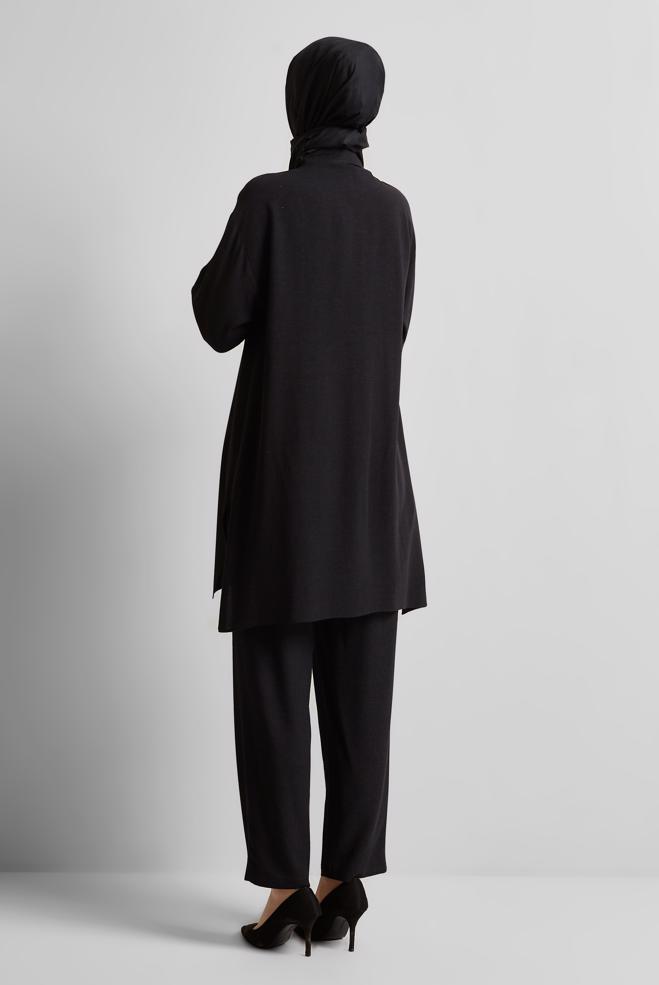 Vêtements hijab NOIR COSTUME PANTALON EN LIN VISCOSE 45613 - ALVİNA