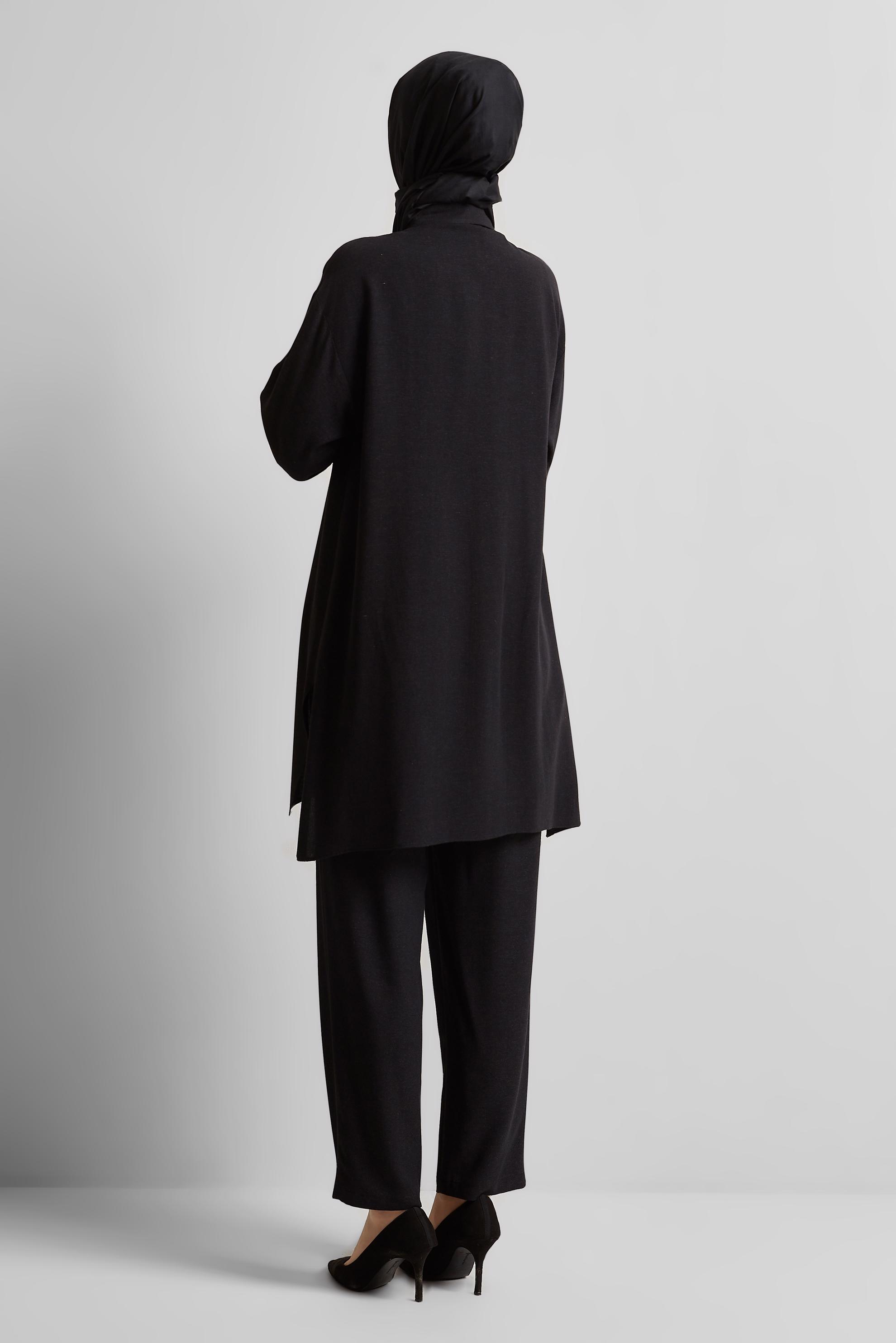 Tesettür giyim SİYAH PANTOLONLU VİSKON KETEN TAKIM 45613