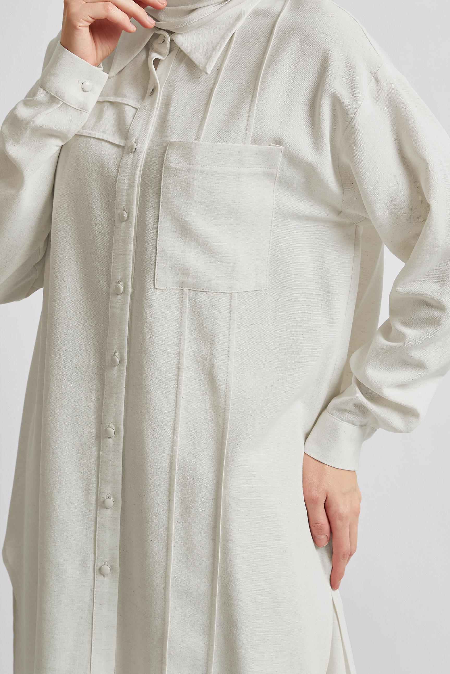 Tesettür giyim BEYAZ PANTOLONLU VİSKON KETEN TAKIM 45613