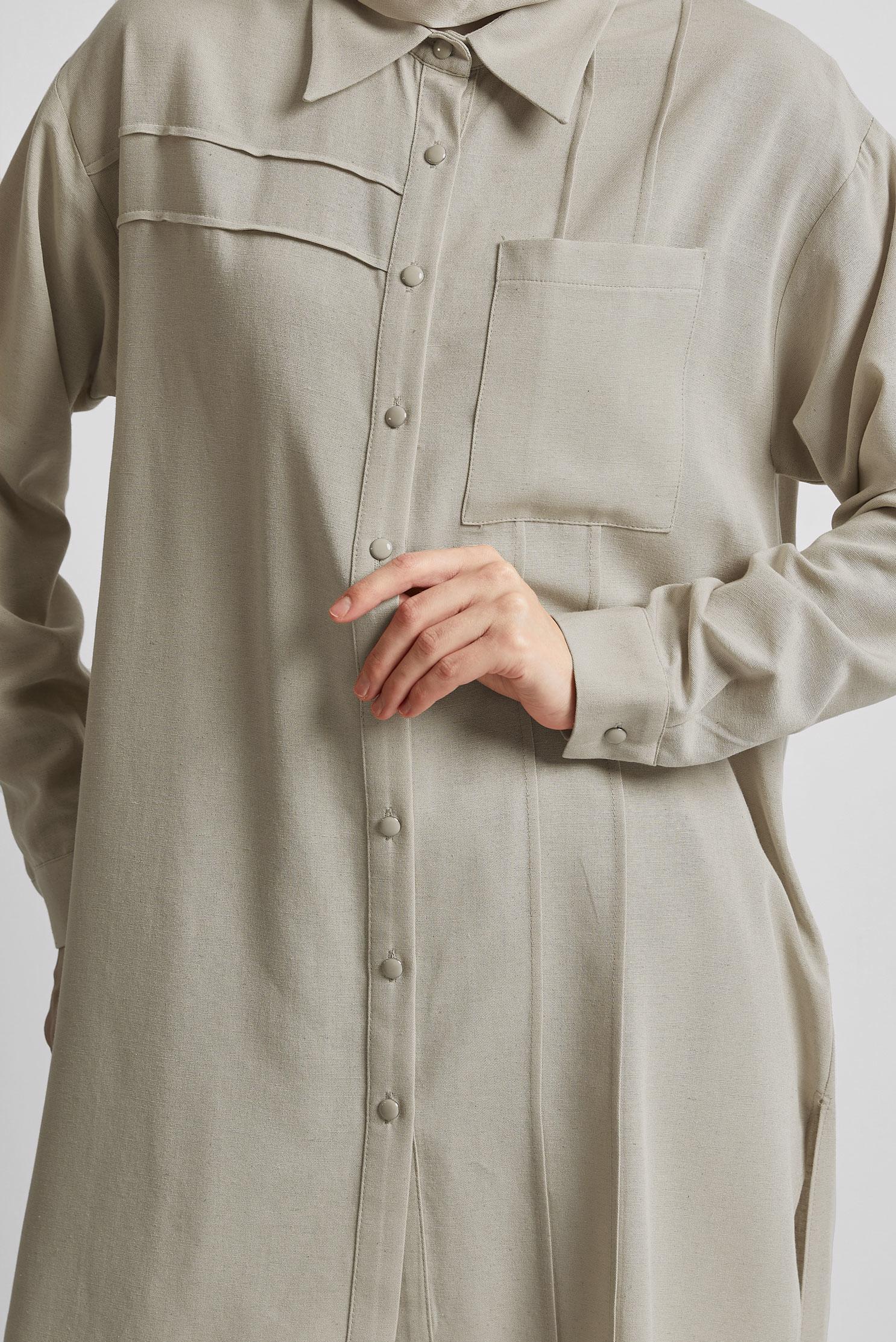 Tesettür giyim BEJ PANTOLONLU VİSKON KETEN TAKIM 45613