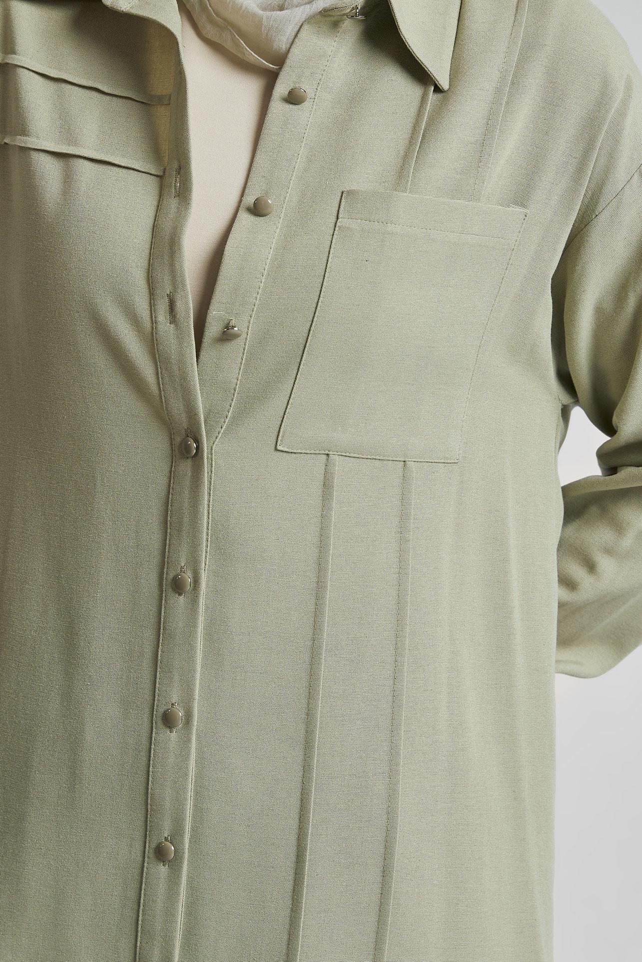 Tesettür giyim YEŞİL PANTOLONLU VİSKON KETEN TAKIM 45613