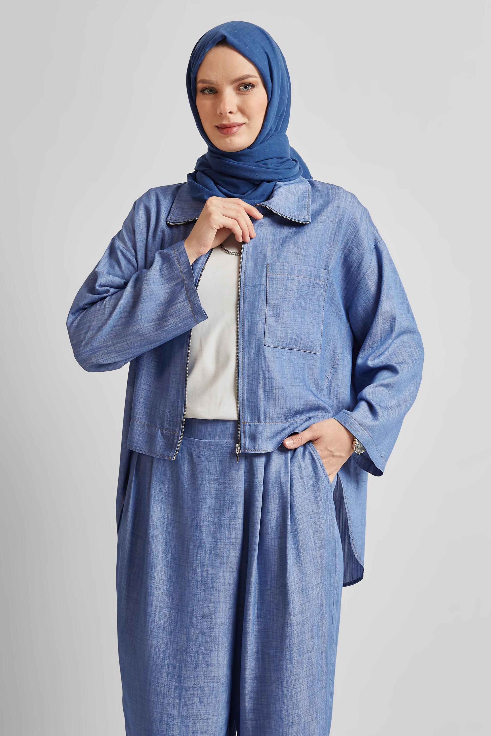 Tesettür giyim MAVİ PANTOLONLU KOT TAKIM 45614