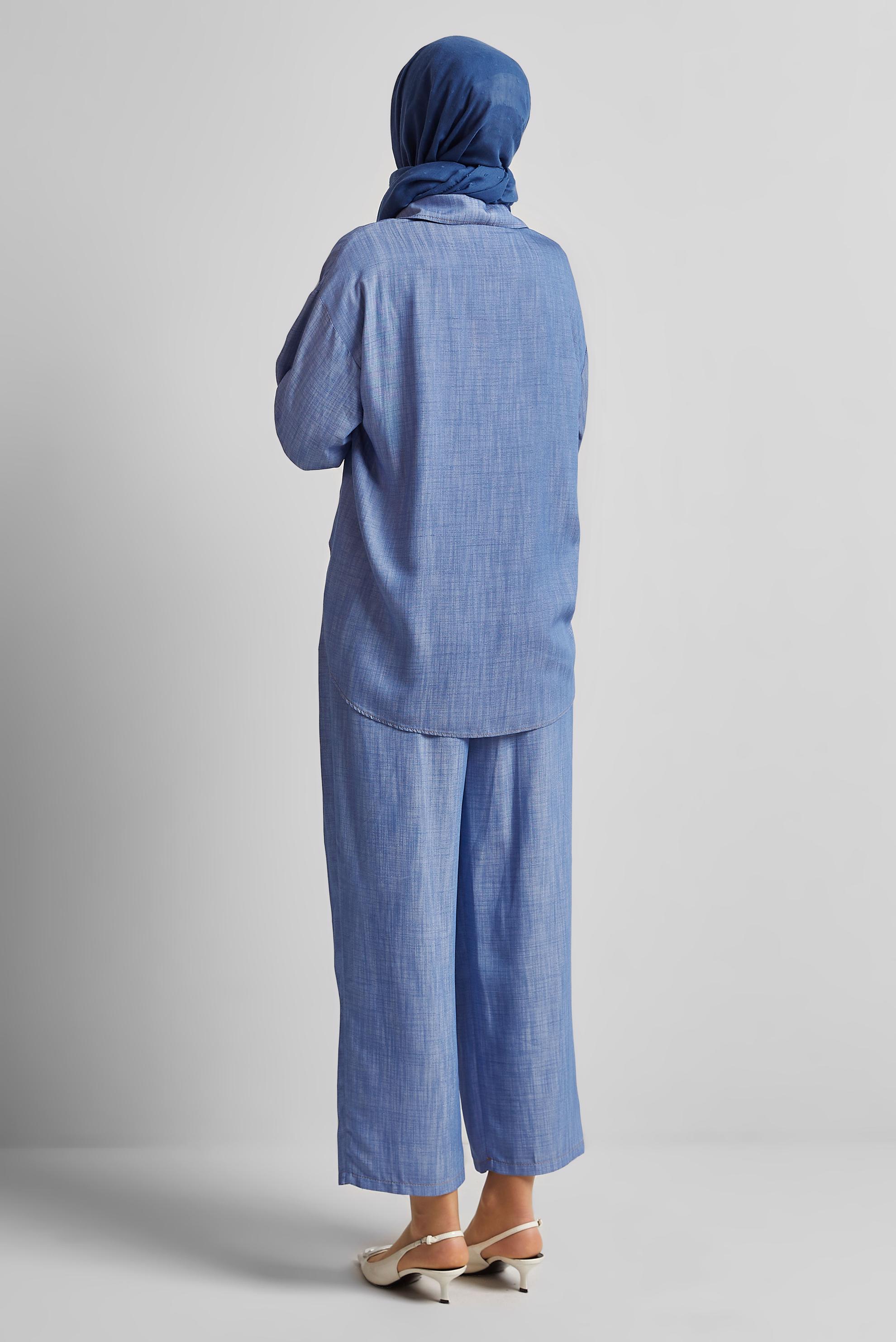 Tesettür giyim MAVİ PANTOLONLU KOT TAKIM 45614
