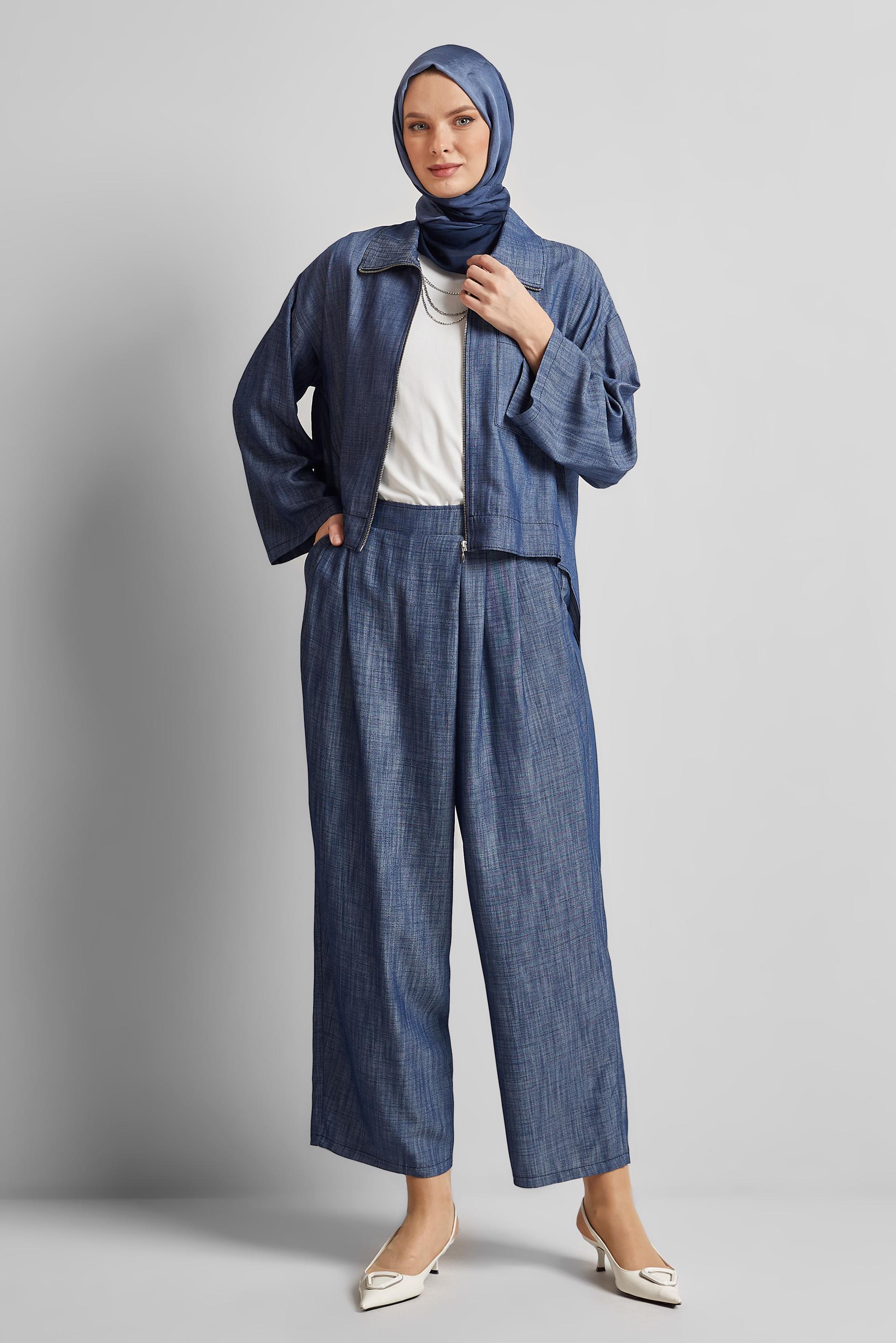 Tesettür giyim LACİVERT PANTOLONLU KOT TAKIM 45614