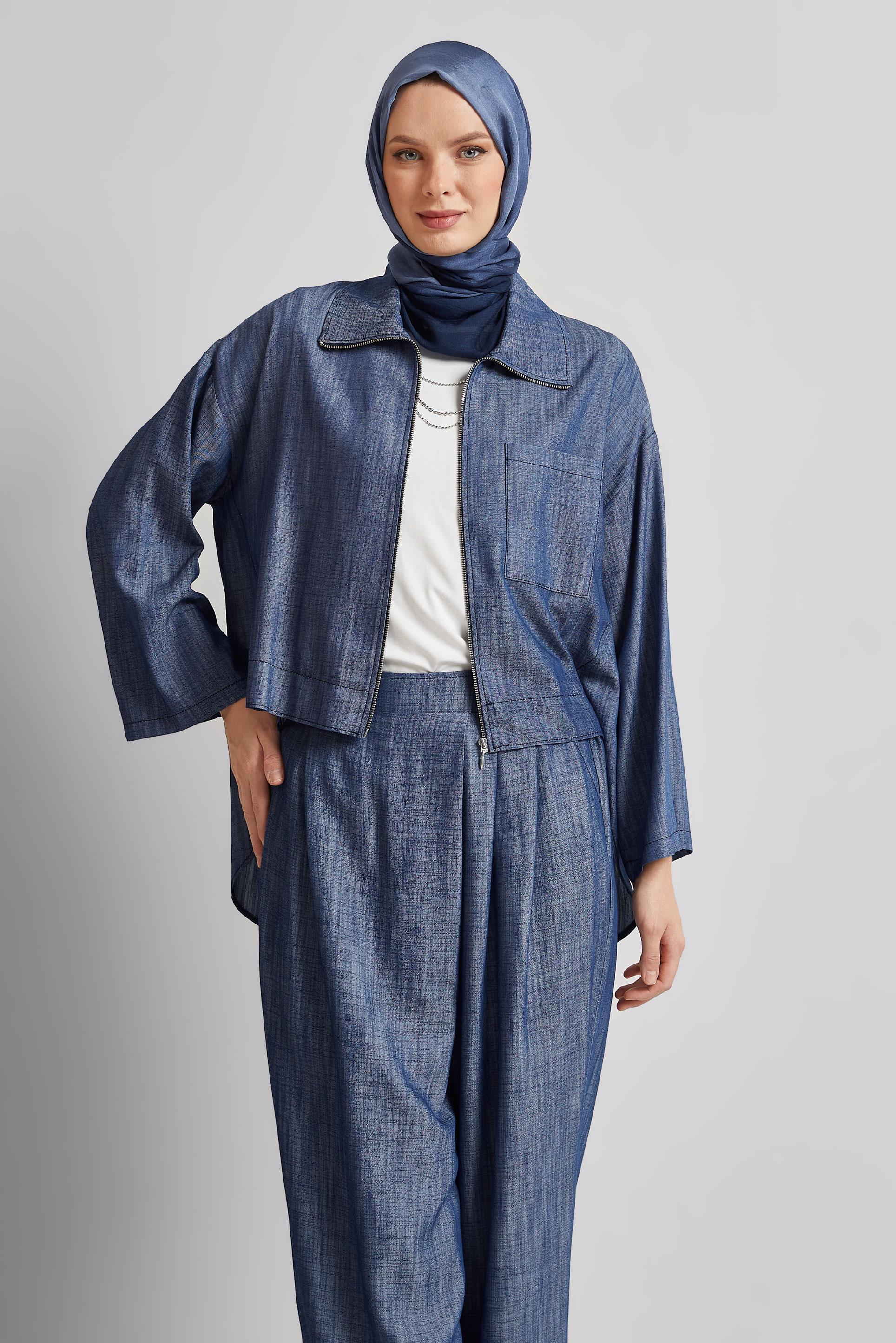 Tesettür giyim LACİVERT PANTOLONLU KOT TAKIM 45614