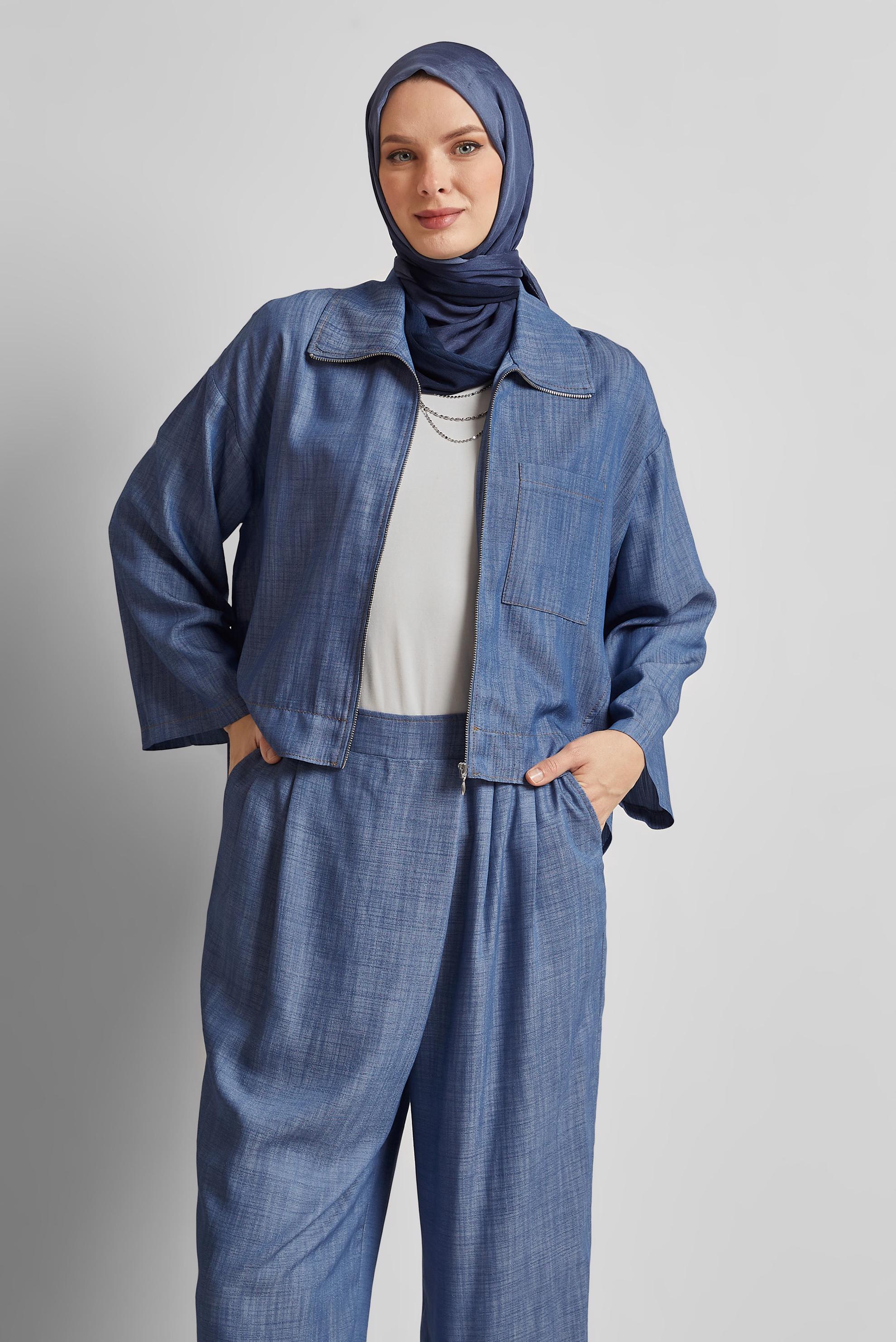 Tesettür giyim LACİVERT PANTOLONLU KOT TAKIM 45614