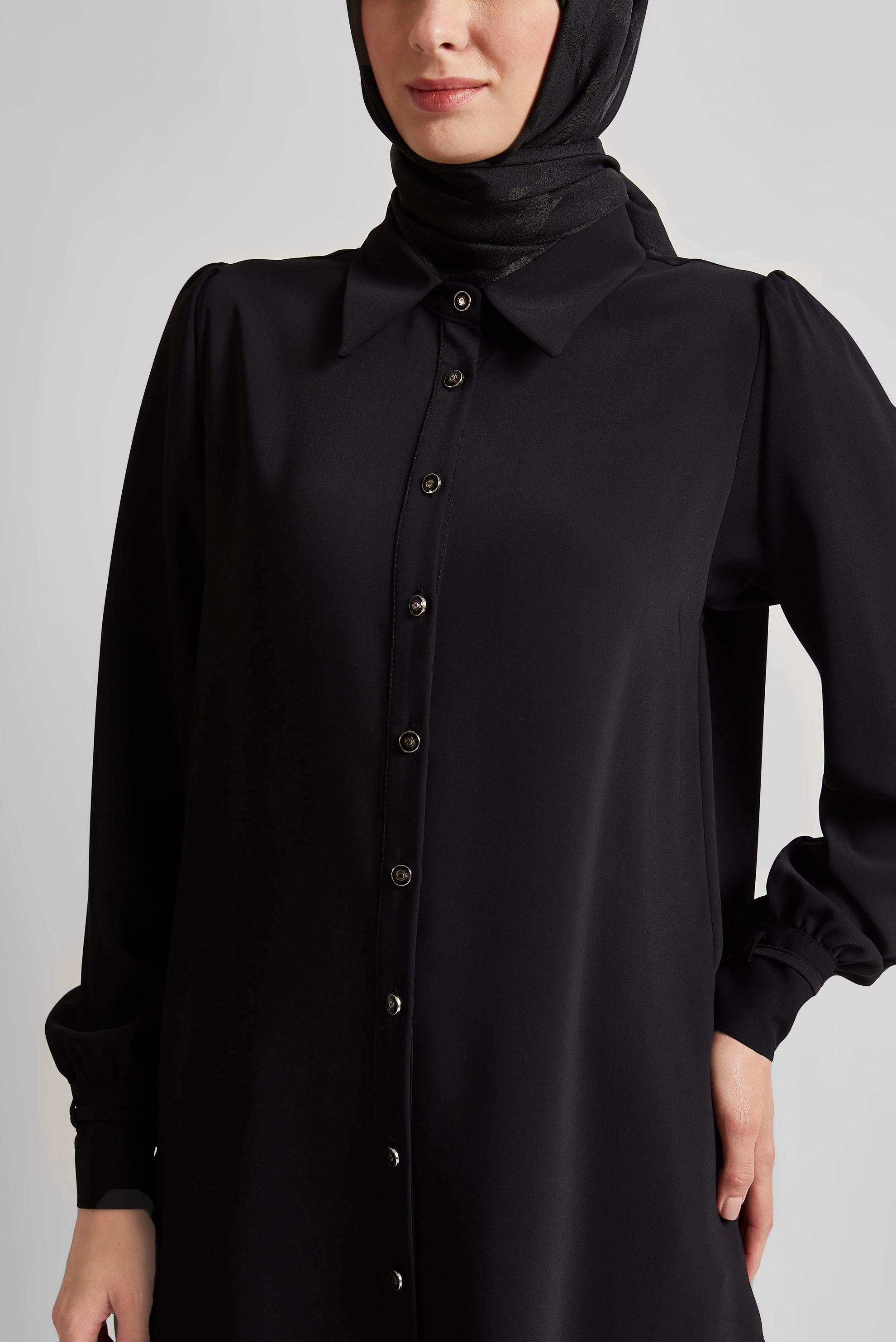 Tesettür giyim SİYAH GÖMLEK YAKA PANTOLONLU TAKIM 45617