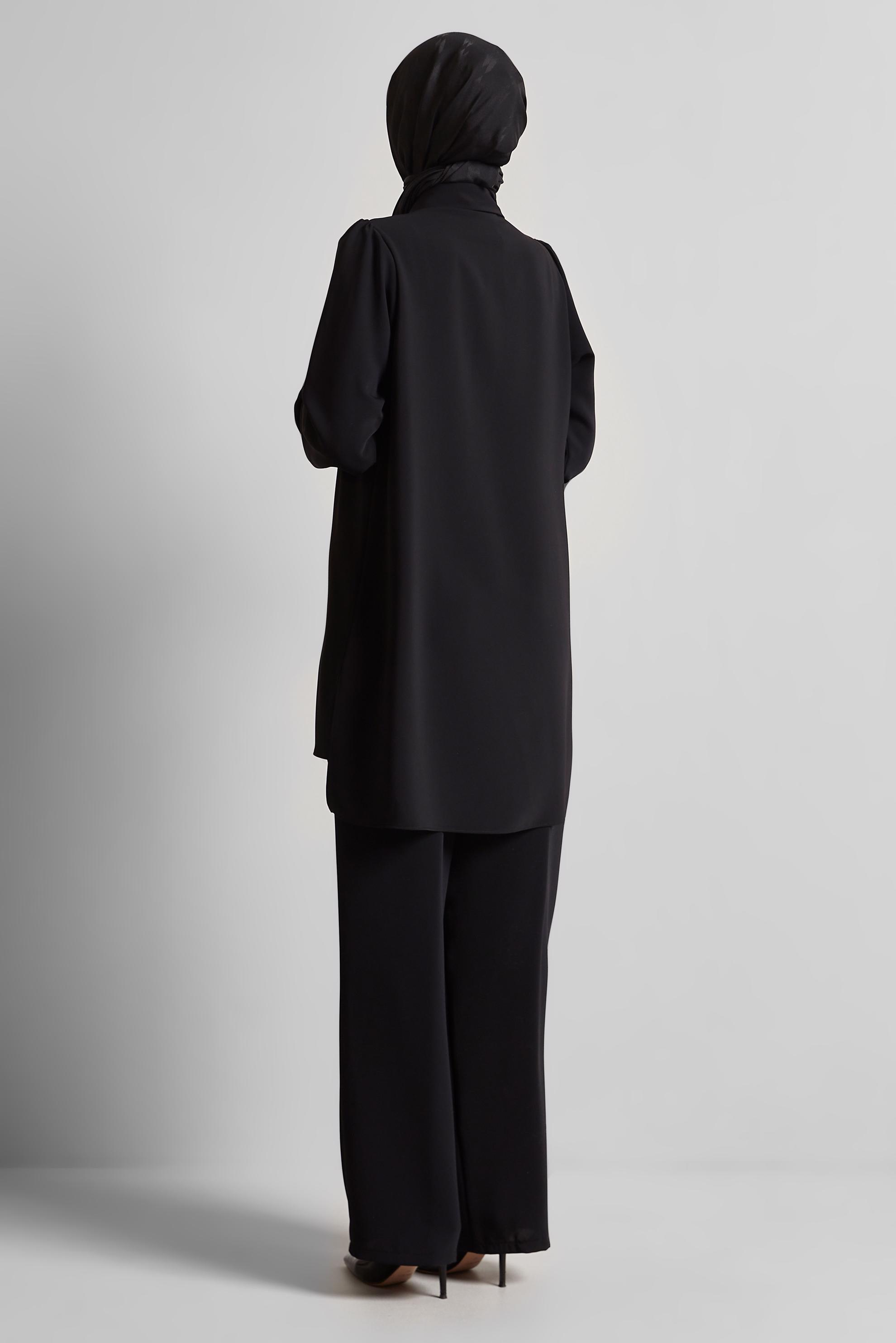 Tesettür giyim SİYAH GÖMLEK YAKA PANTOLONLU TAKIM 45617