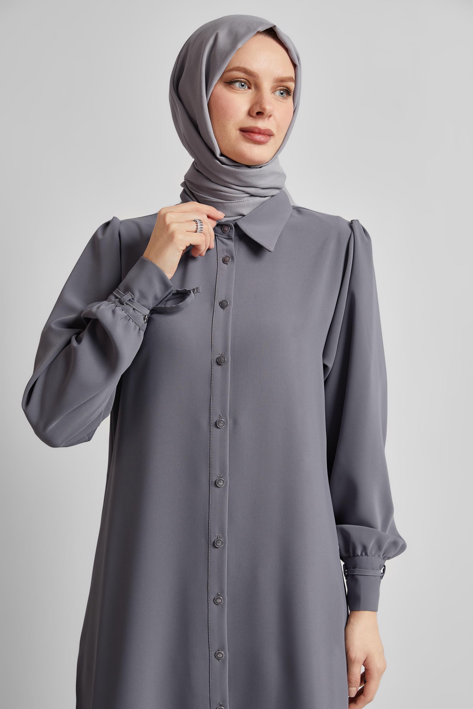 Tesettür giyim GRİ GÖMLEK YAKA PANTOLONLU TAKIM 45617