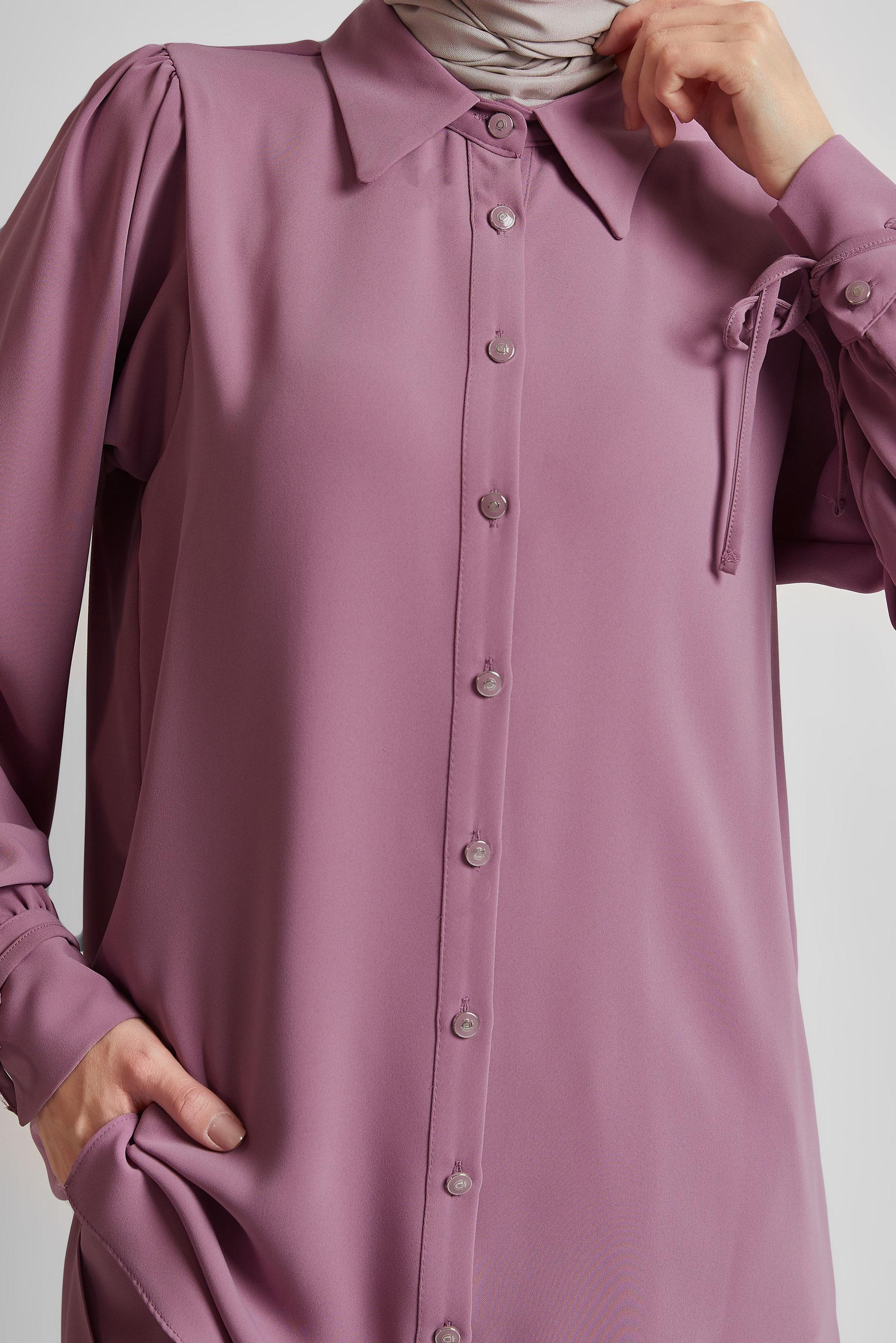 Tesettür giyim MOR GÖMLEK YAKA PANTOLONLU TAKIM 45617