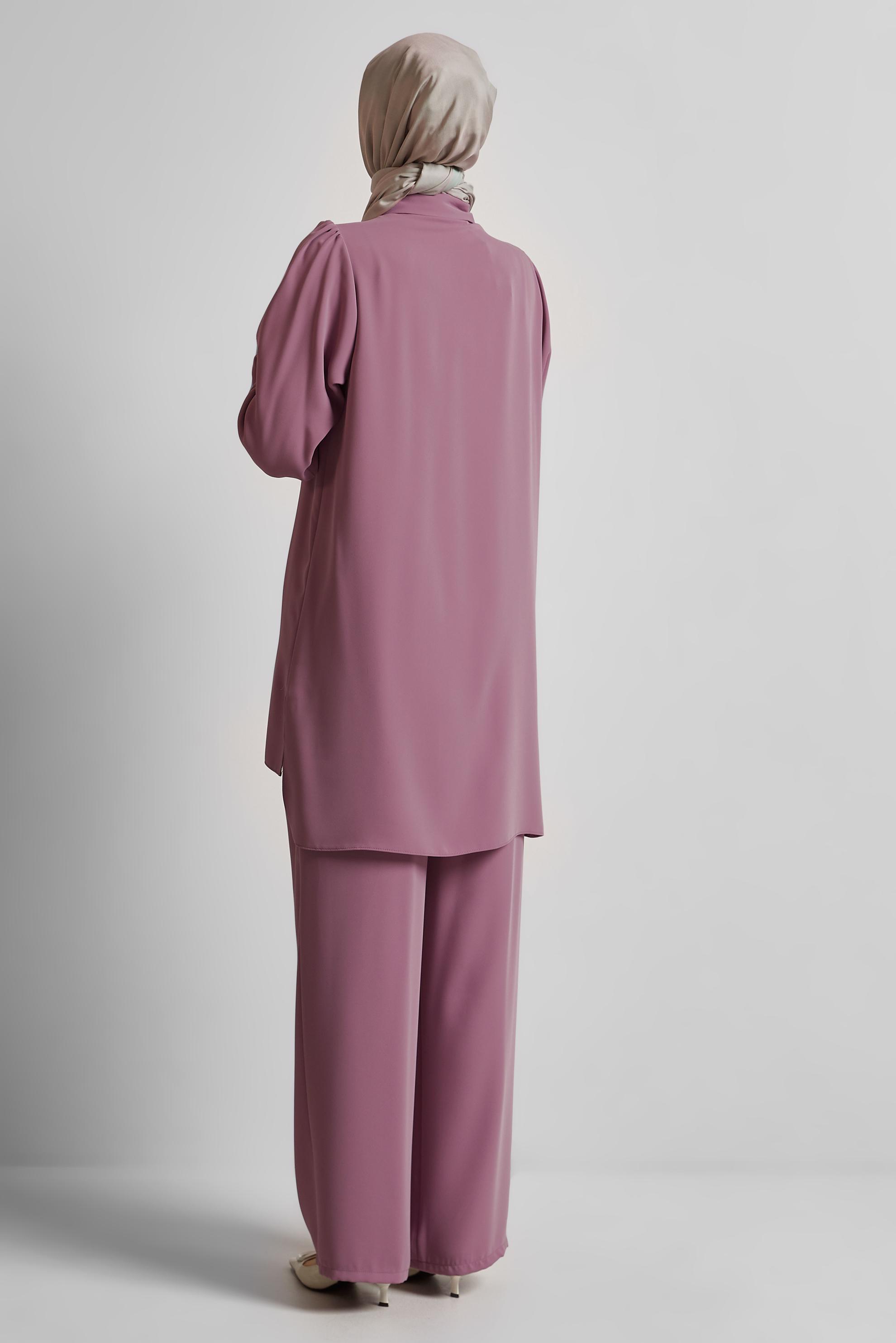 Tesettür giyim MOR GÖMLEK YAKA PANTOLONLU TAKIM 45617