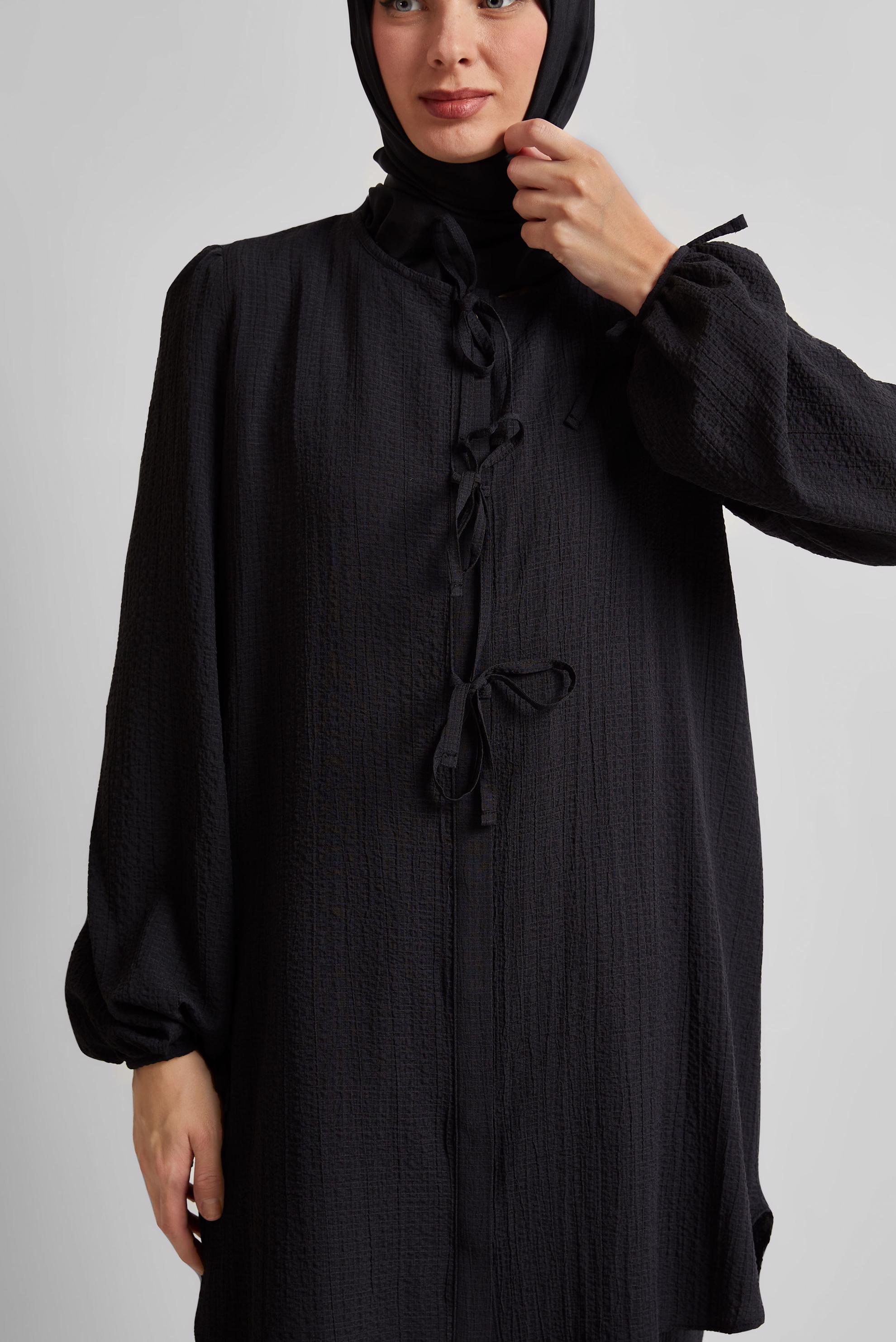 Tesettür giyim SİYAH BAĞCIK DETAYLI PANTOLONLU TAKIM 45620