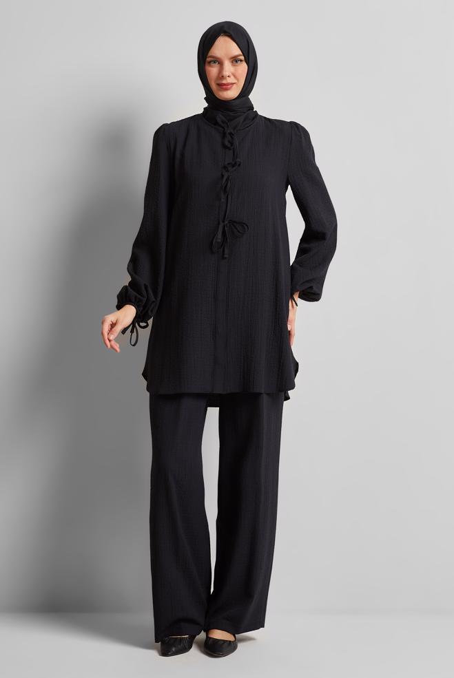 Vêtements hijab NOIR COSTUME PANTALON NOUÉ 45620 - ALVİNA