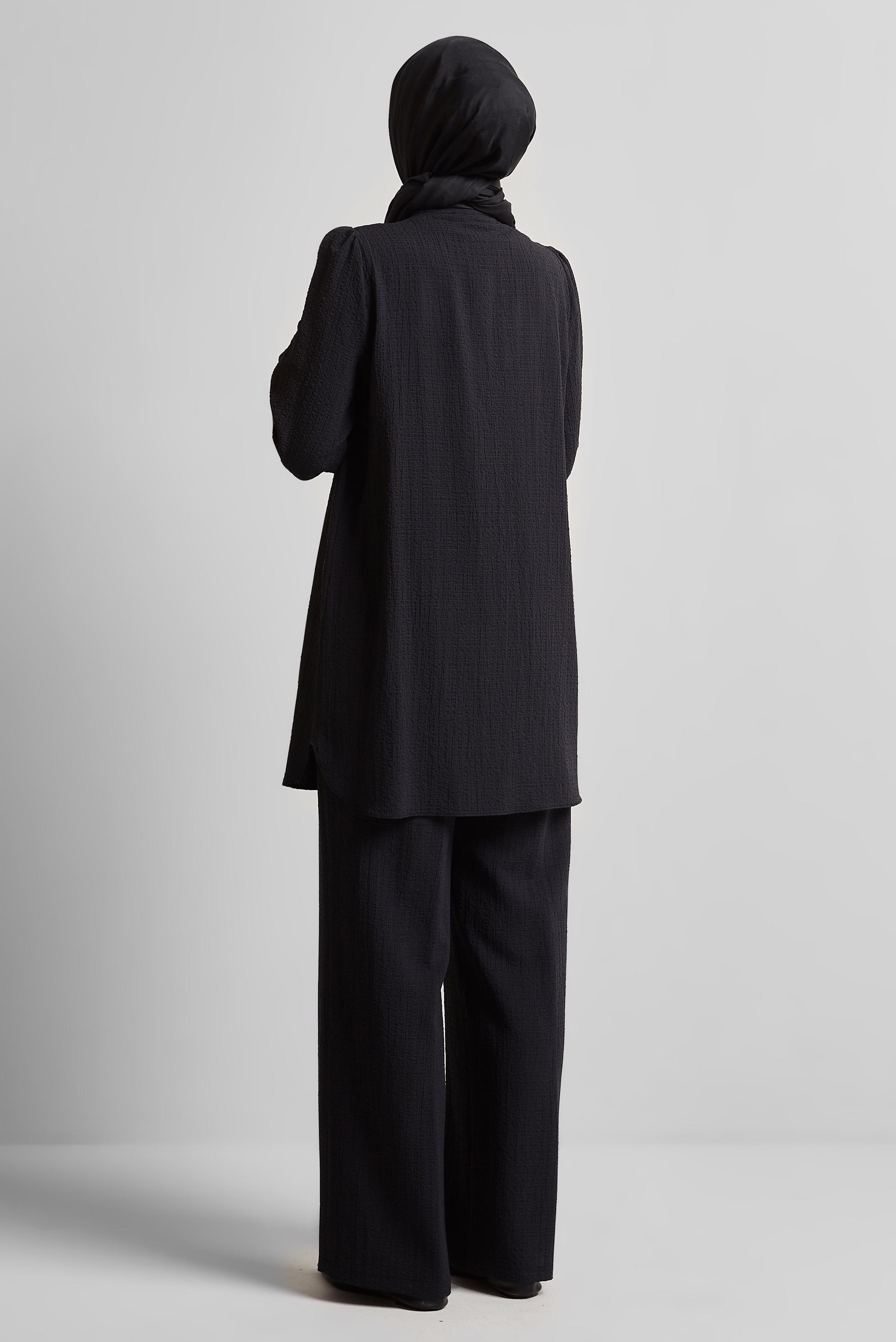 Tesettür giyim SİYAH BAĞCIK DETAYLI PANTOLONLU TAKIM 45620