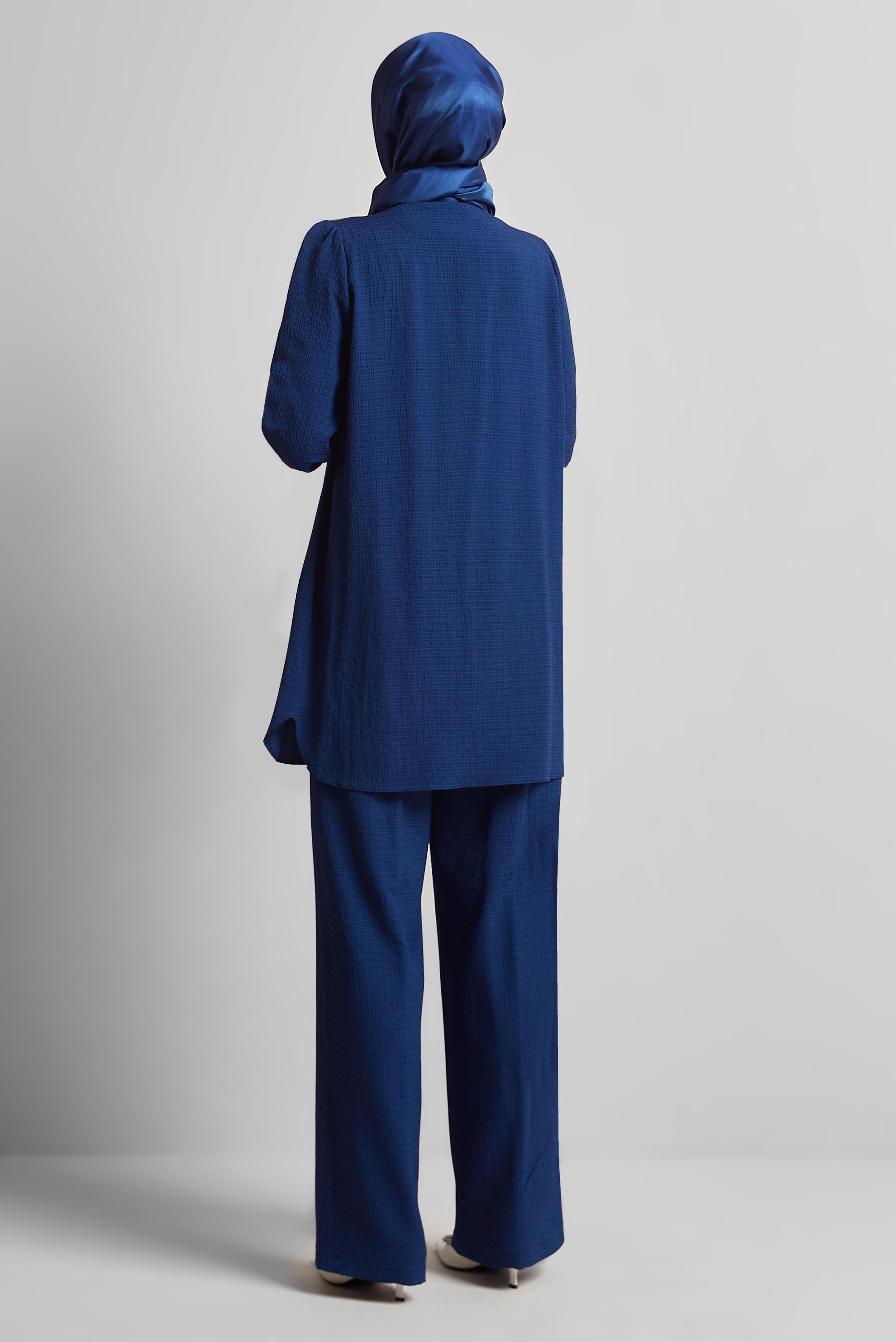 Tesettür giyim LACİVERT BAĞCIK DETAYLI PANTOLONLU TAKIM 45620