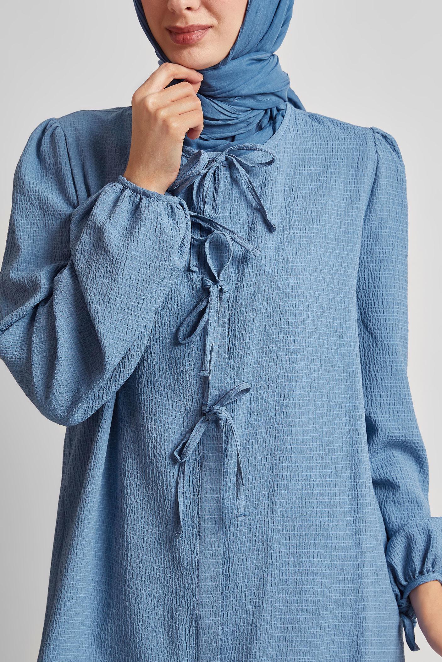 Tesettür giyim LACİVERT BAĞCIK DETAYLI PANTOLONLU TAKIM 45620