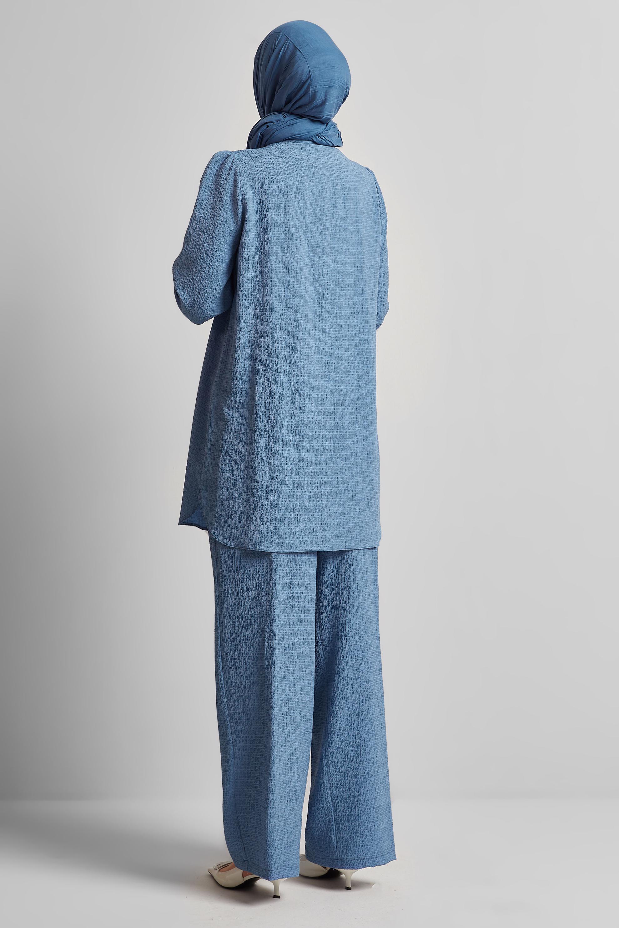 Tesettür giyim LACİVERT BAĞCIK DETAYLI PANTOLONLU TAKIM 45620