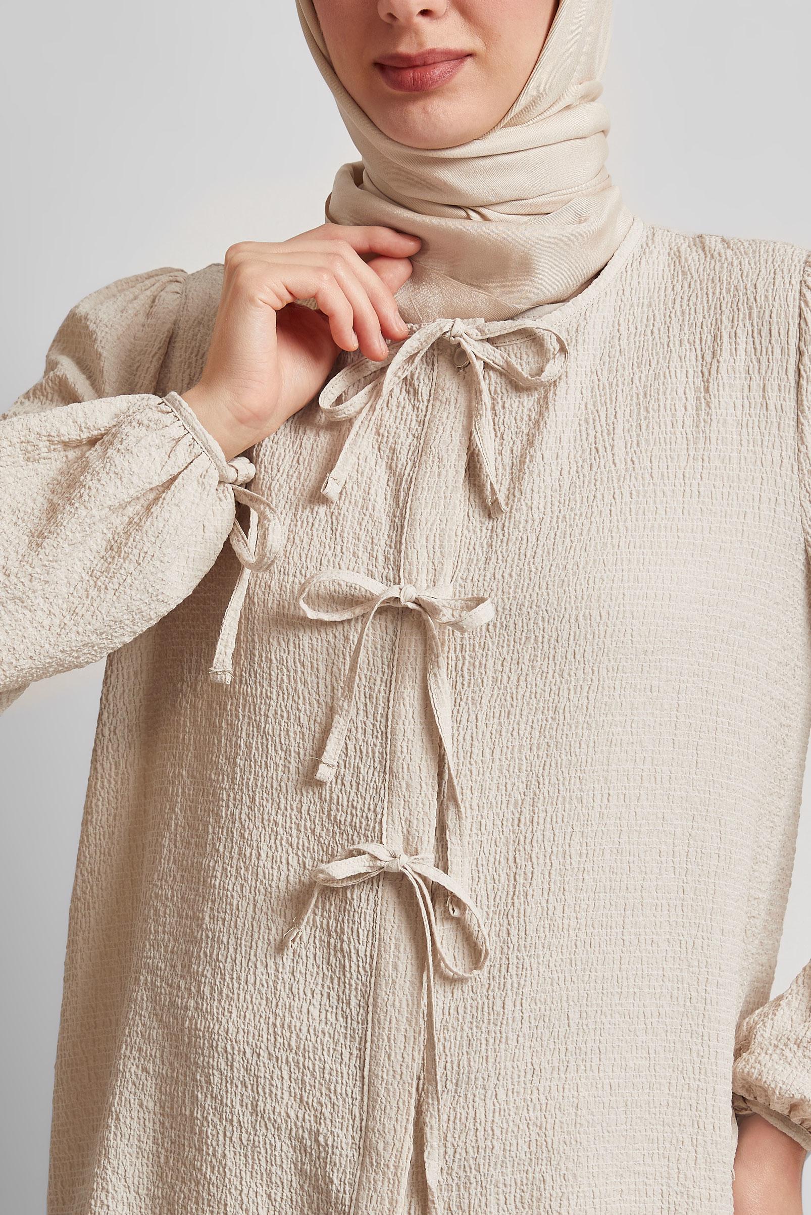 Tesettür giyim BEJ BAĞCIK DETAYLI PANTOLONLU TAKIM 45620