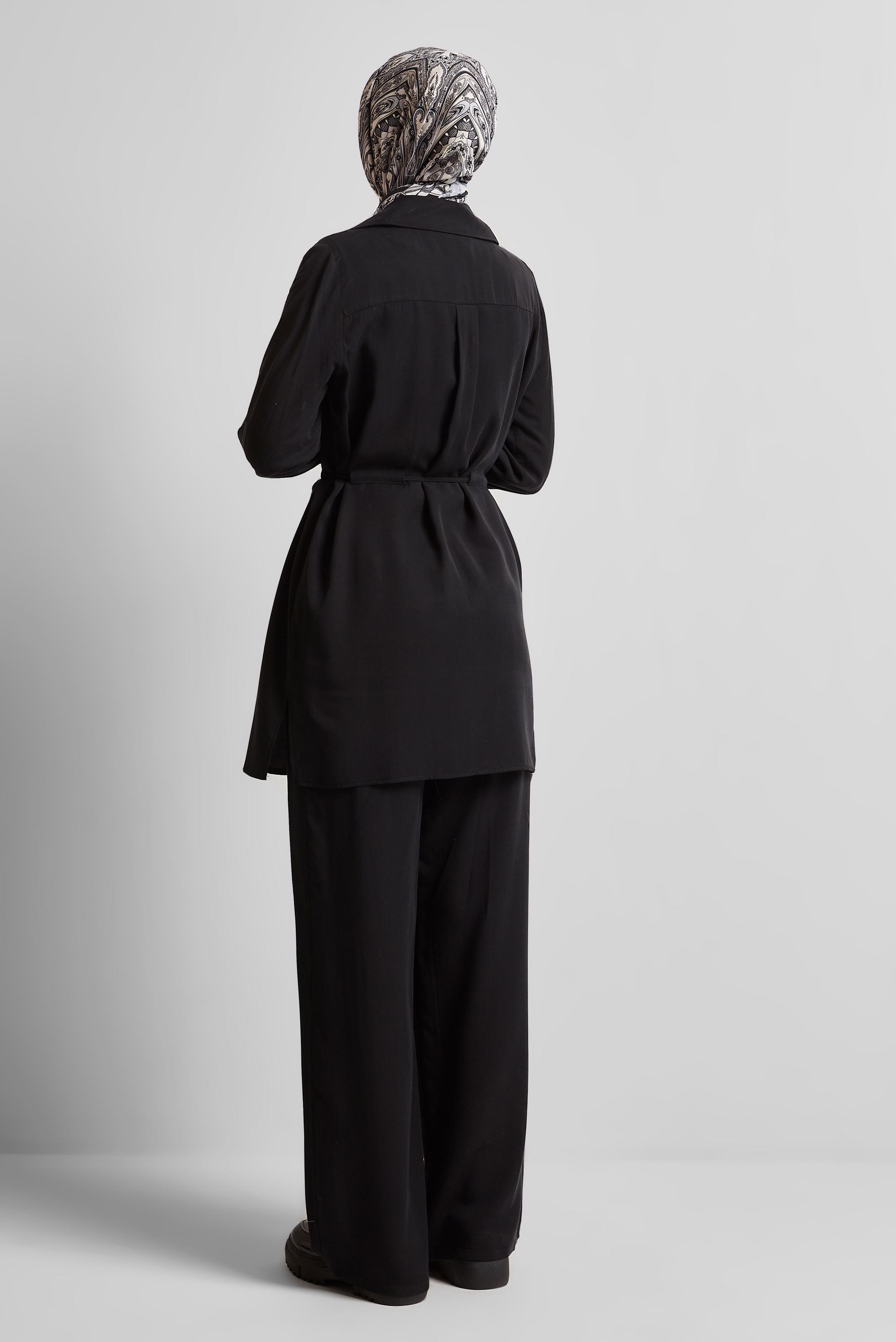 Tesettür giyim SİYAH BAĞCIKLI PANTOLONLU TAKIM 45642