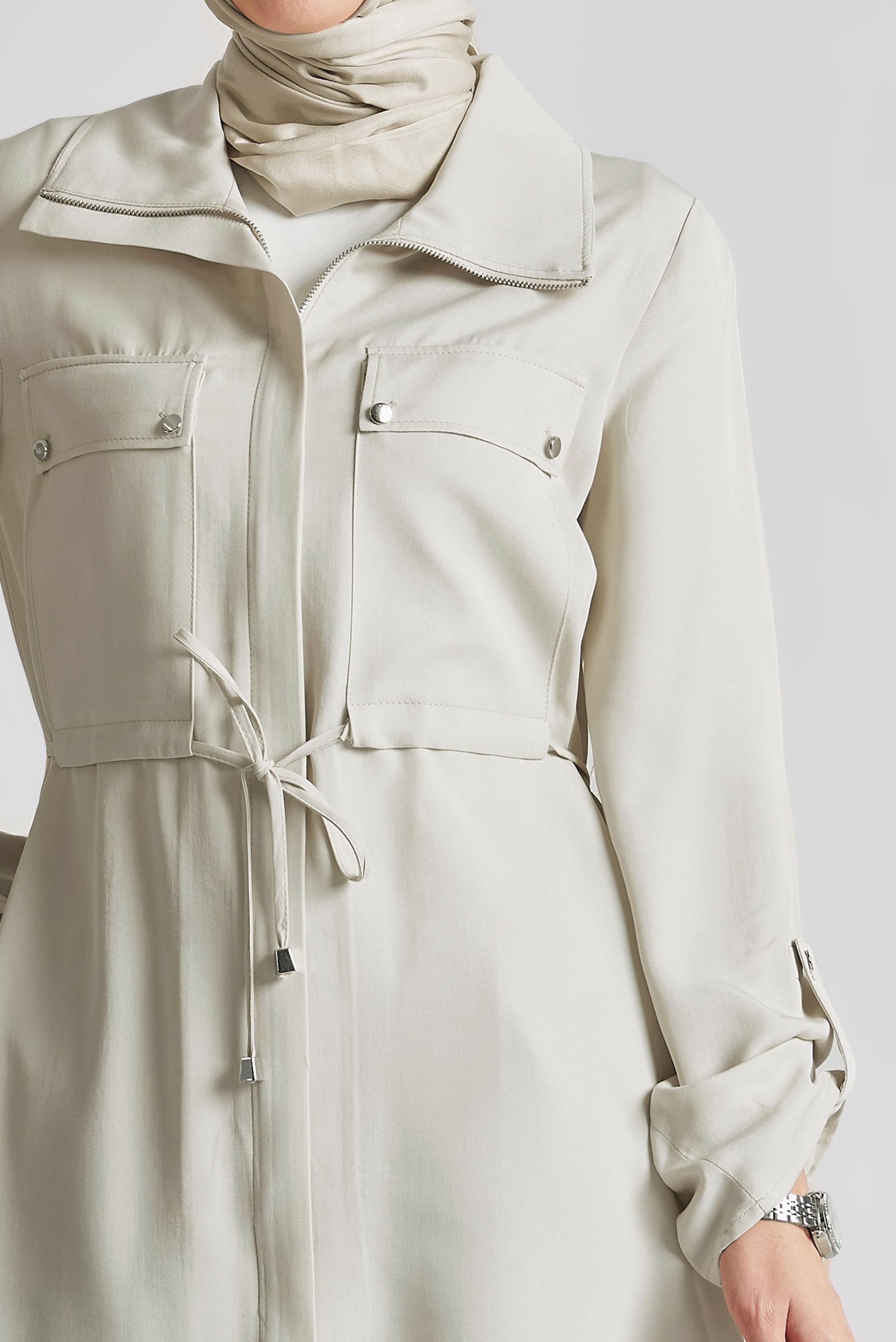 Tesettür giyim BEJ BAĞCIKLI PANTOLONLU TAKIM 45642