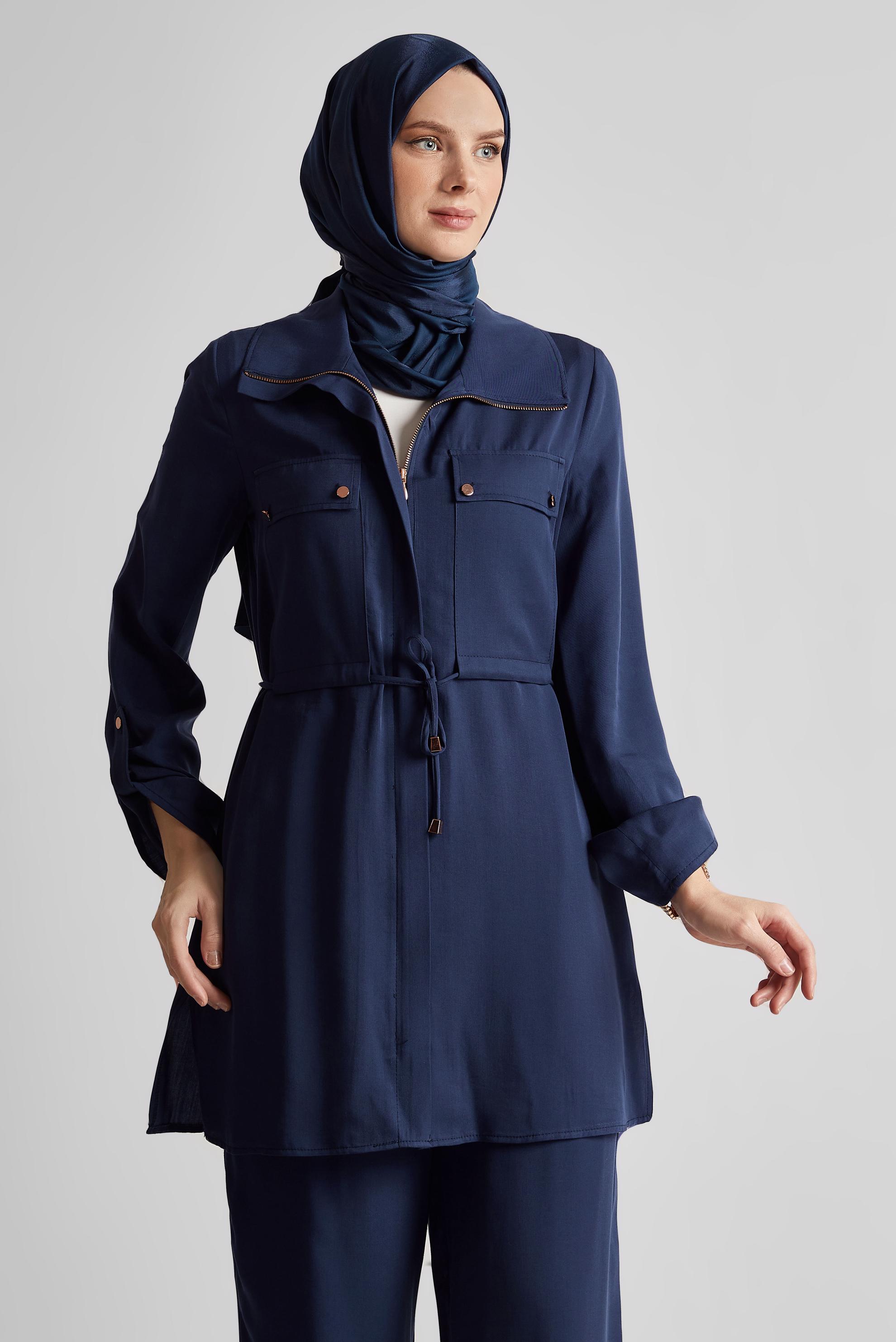 Tesettür giyim LACİVERT BAĞCIKLI PANTOLONLU TAKIM 45642