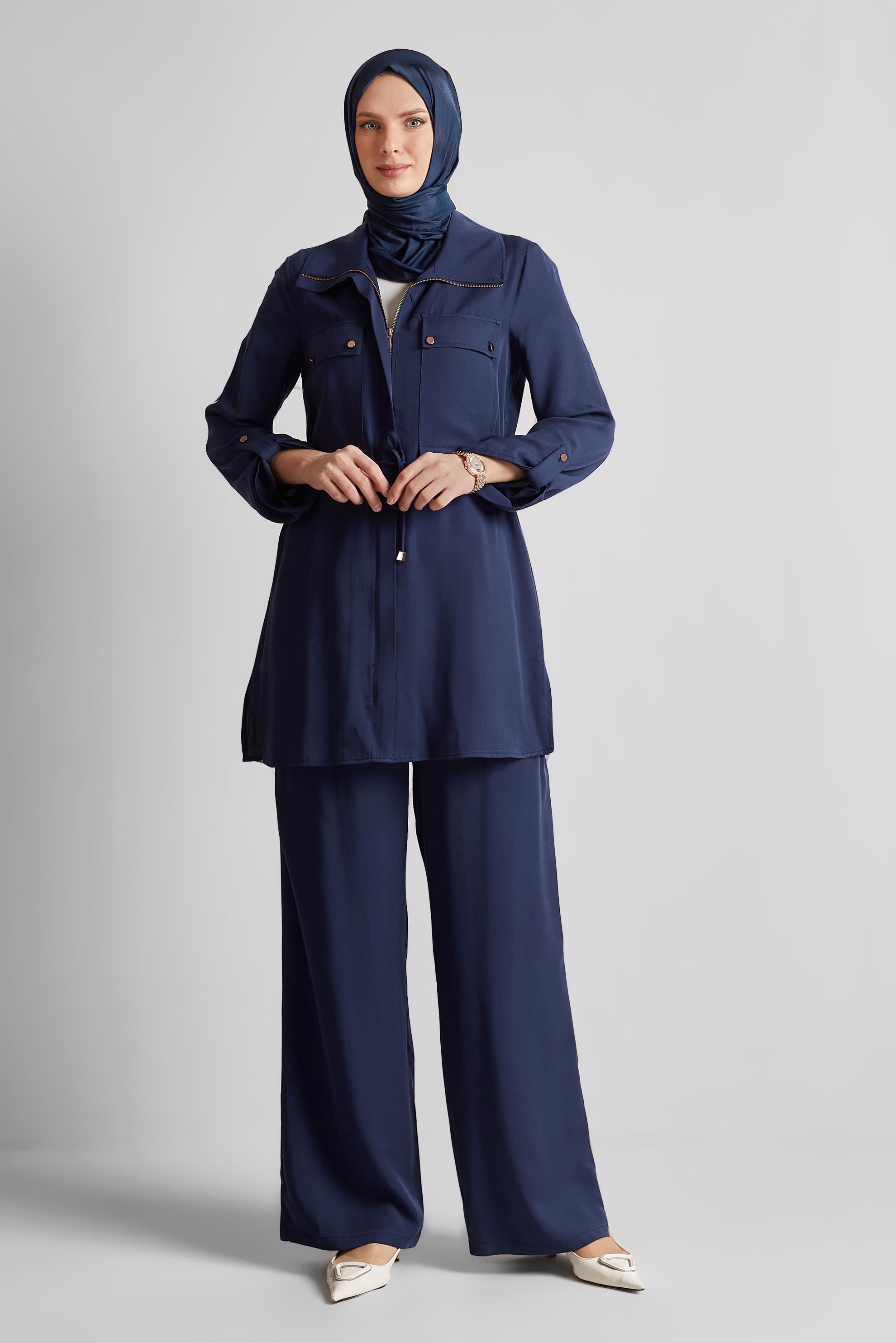 Tesettür giyim LACİVERT BAĞCIKLI PANTOLONLU TAKIM 45642