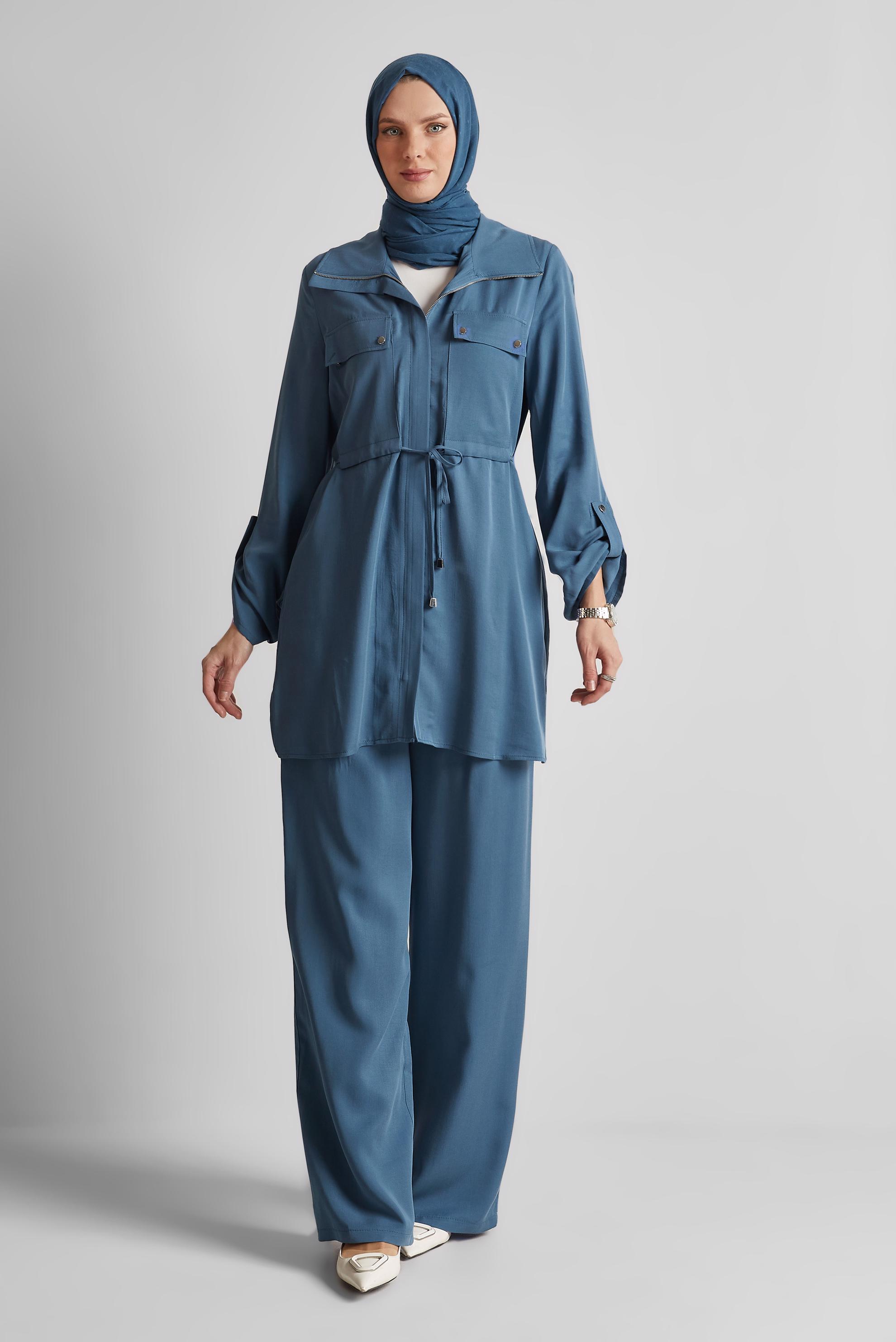 Tesettür giyim LACİVERT BAĞCIKLI PANTOLONLU TAKIM 45642