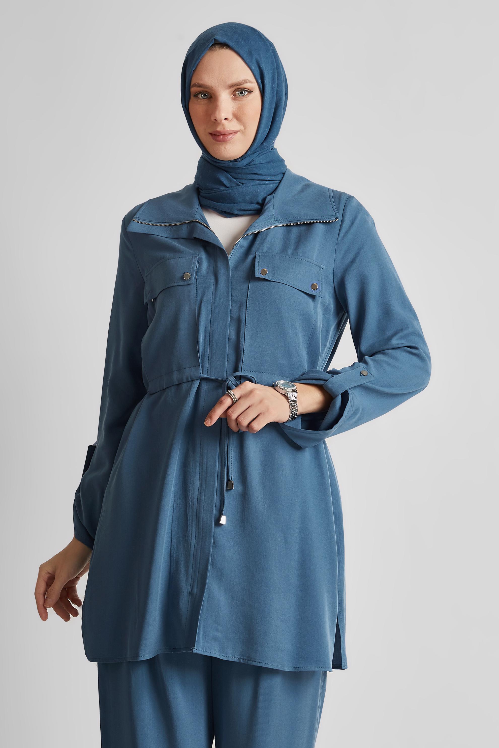 Tesettür giyim LACİVERT BAĞCIKLI PANTOLONLU TAKIM 45642