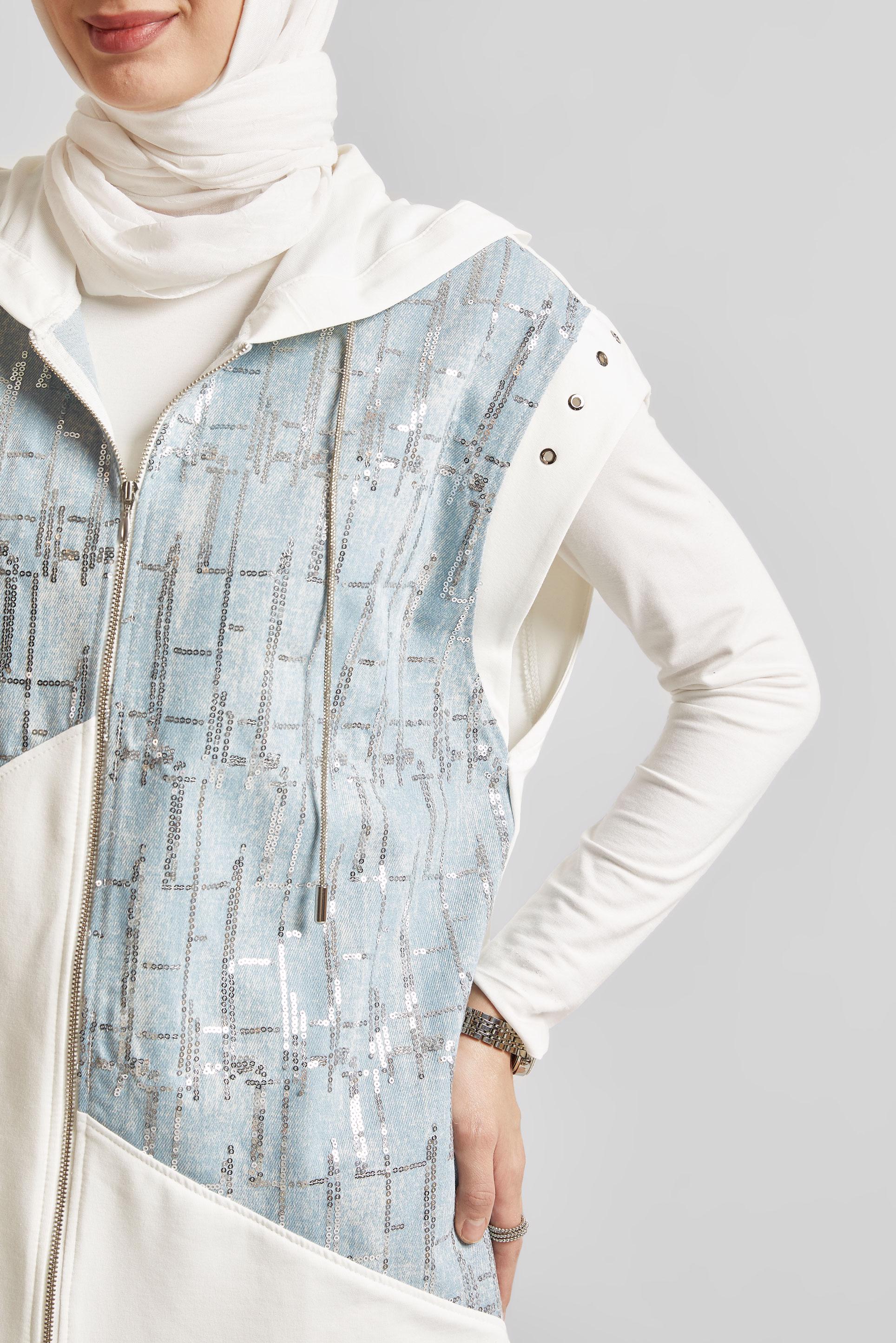 Tesettür giyim BEYAZ KAPÜŞONLU PANTOLONLU EŞOFMAN TAKIM 45664