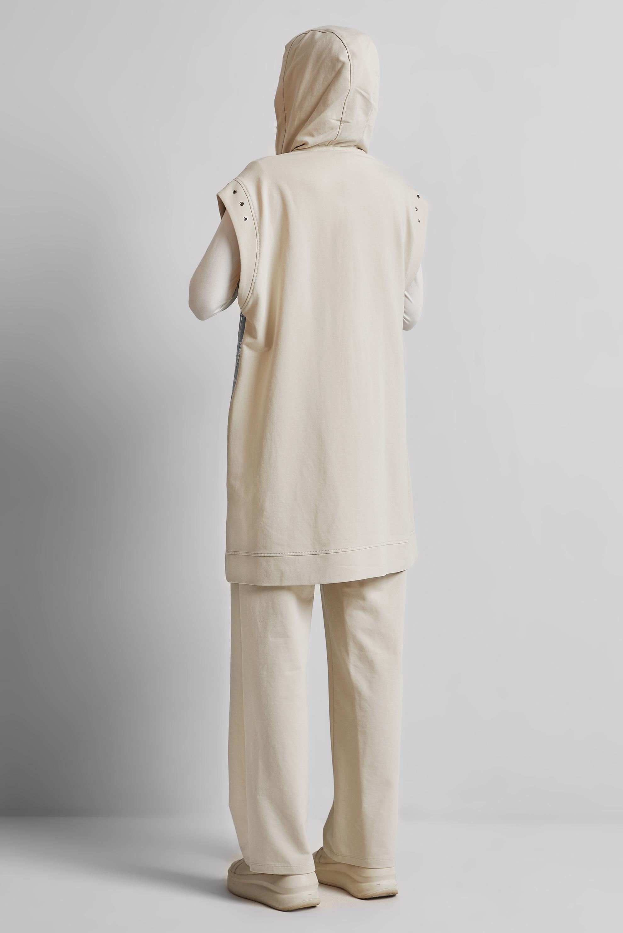 Tesettür giyim BEJ KAPÜŞONLU PANTOLONLU EŞOFMAN TAKIM 45664