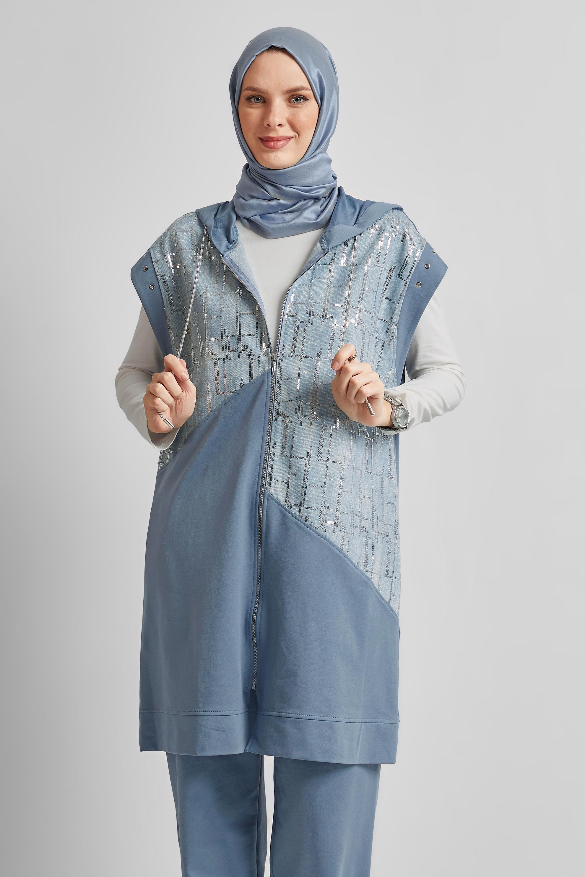 Vêtements hijab BLEU ENSEMBLE DE SURVÊTEMENT À CAPUCHE 45664