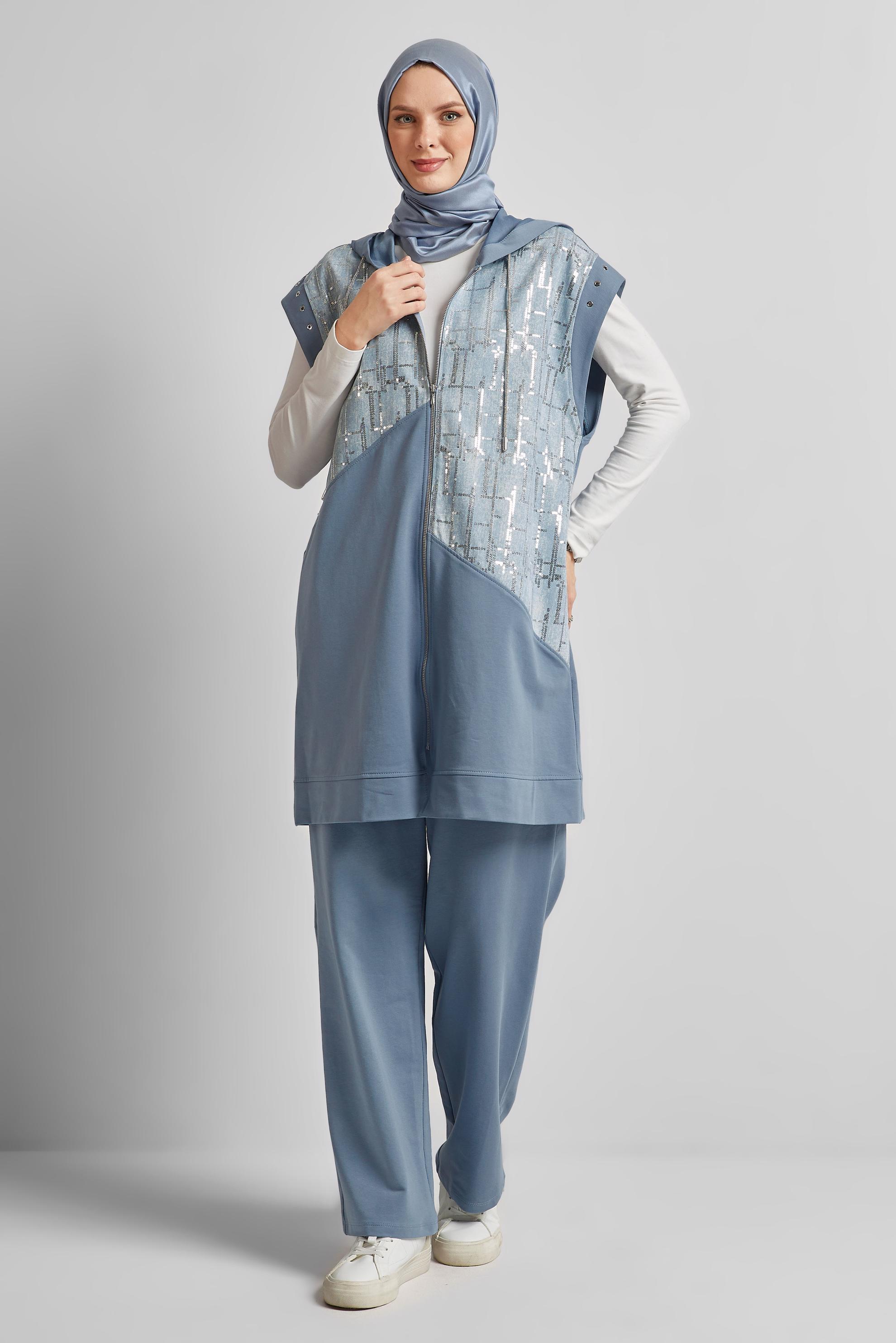 Vêtements hijab BLEU ENSEMBLE DE SURVÊTEMENT À CAPUCHE 45664
