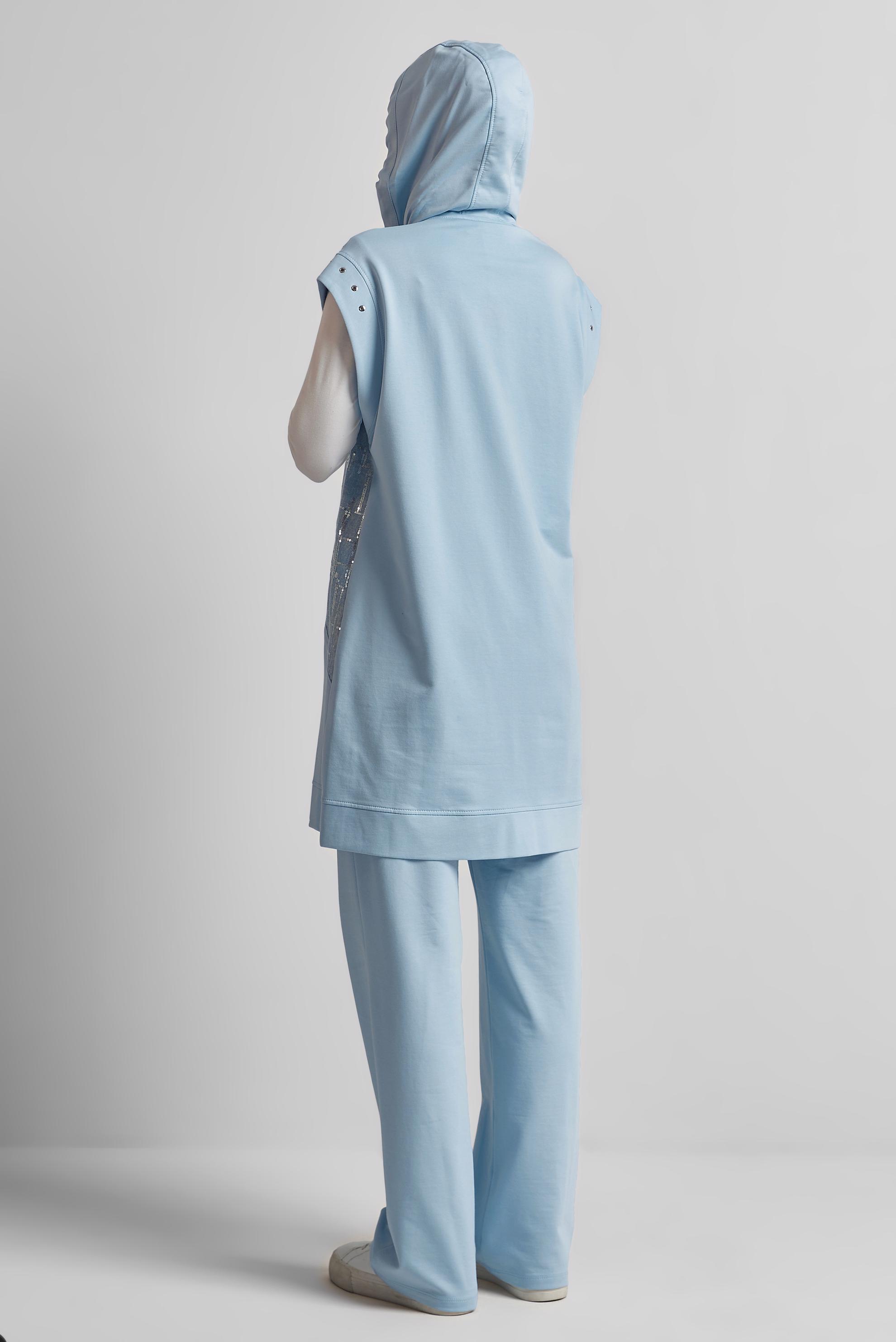 Tesettür giyim MAVİ KAPÜŞONLU PANTOLONLU EŞOFMAN TAKIM 45664