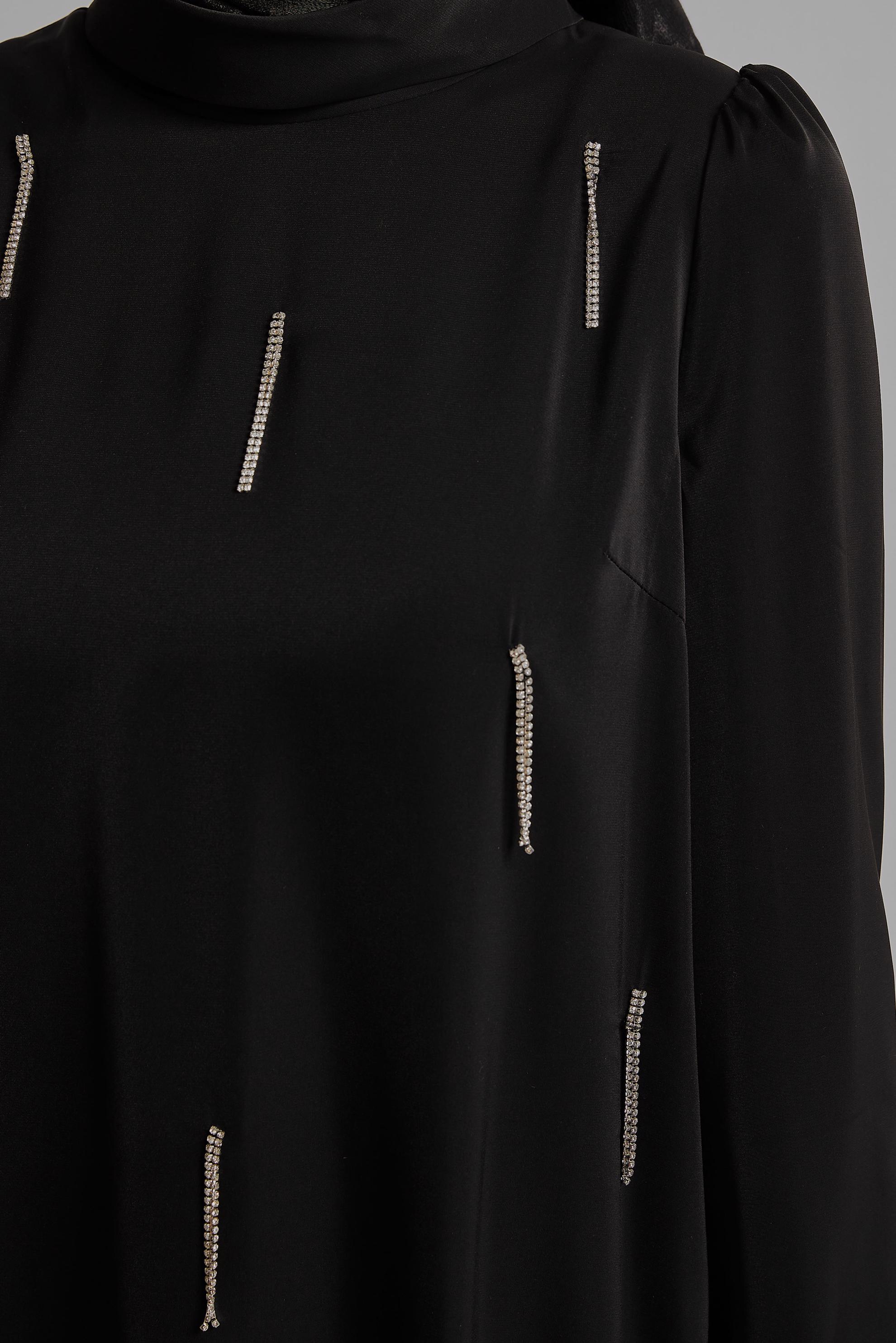 Vêtements hijab NOIR COSTUME PANTALON BRODÉ GEMME 45669