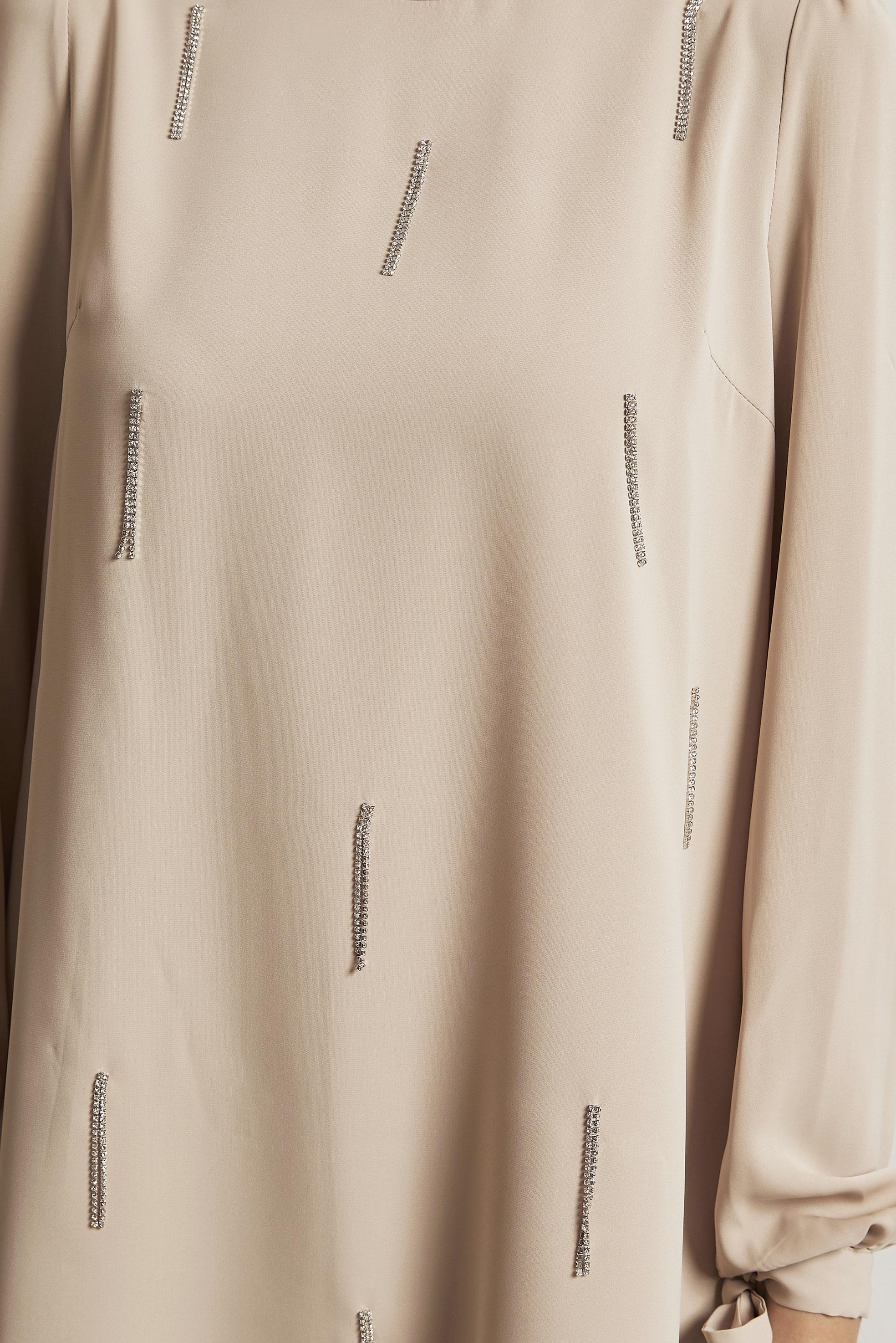 Vêtements hijab BEIGE COSTUME PANTALON BRODÉ GEMME 45669