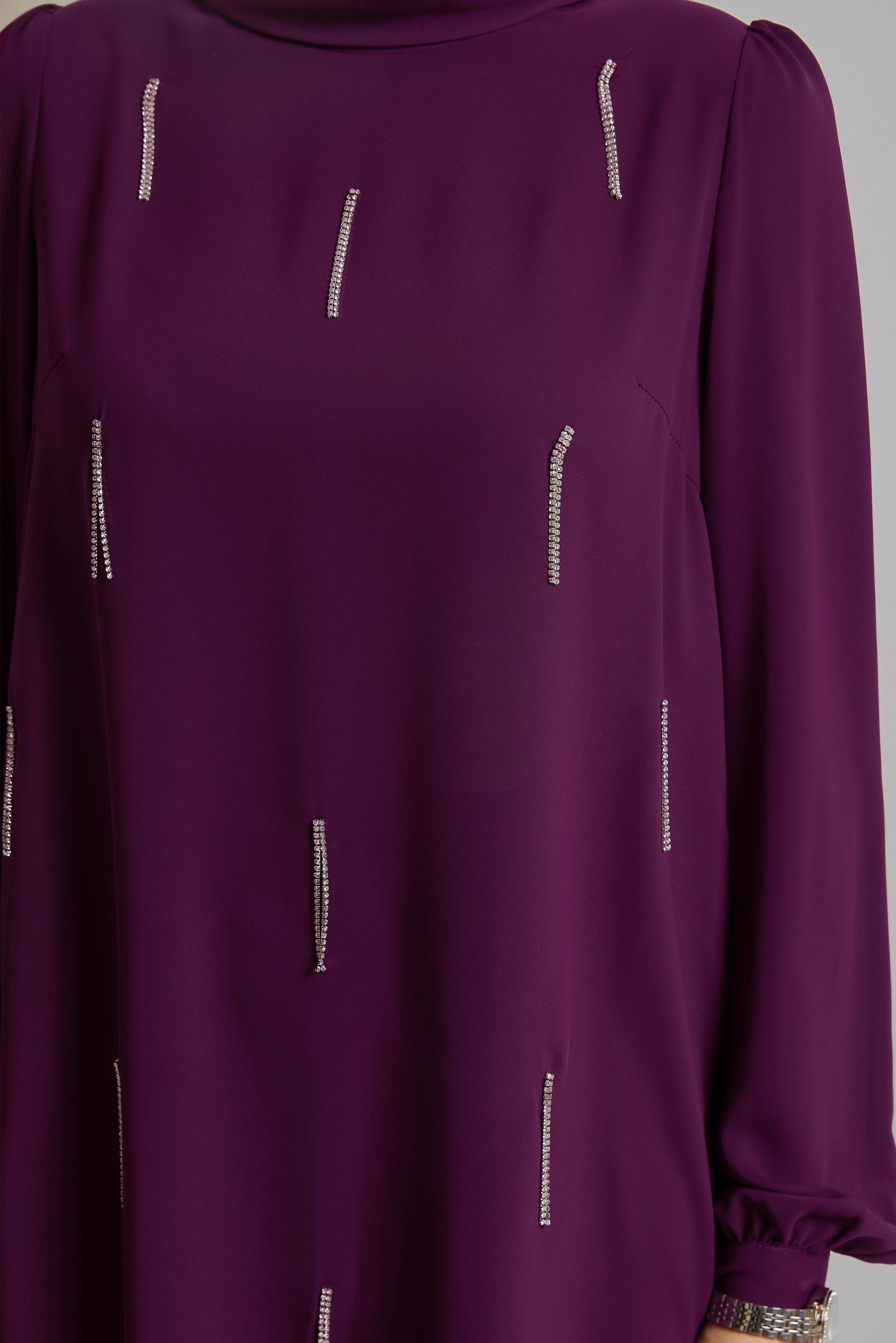 Vêtements hijab PRUNE COSTUME PANTALON BRODÉ GEMME 45669